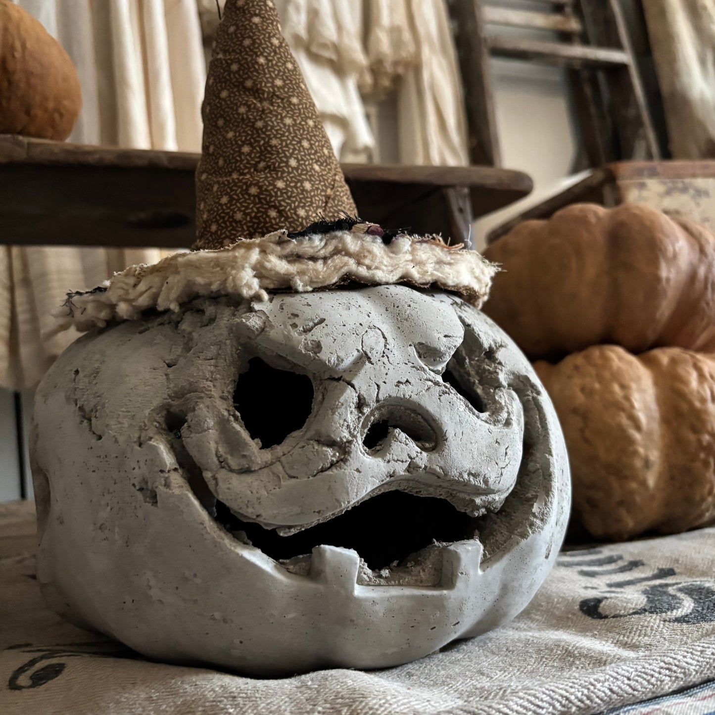Handmade Concrete Pumpkin (hat sold separately)
