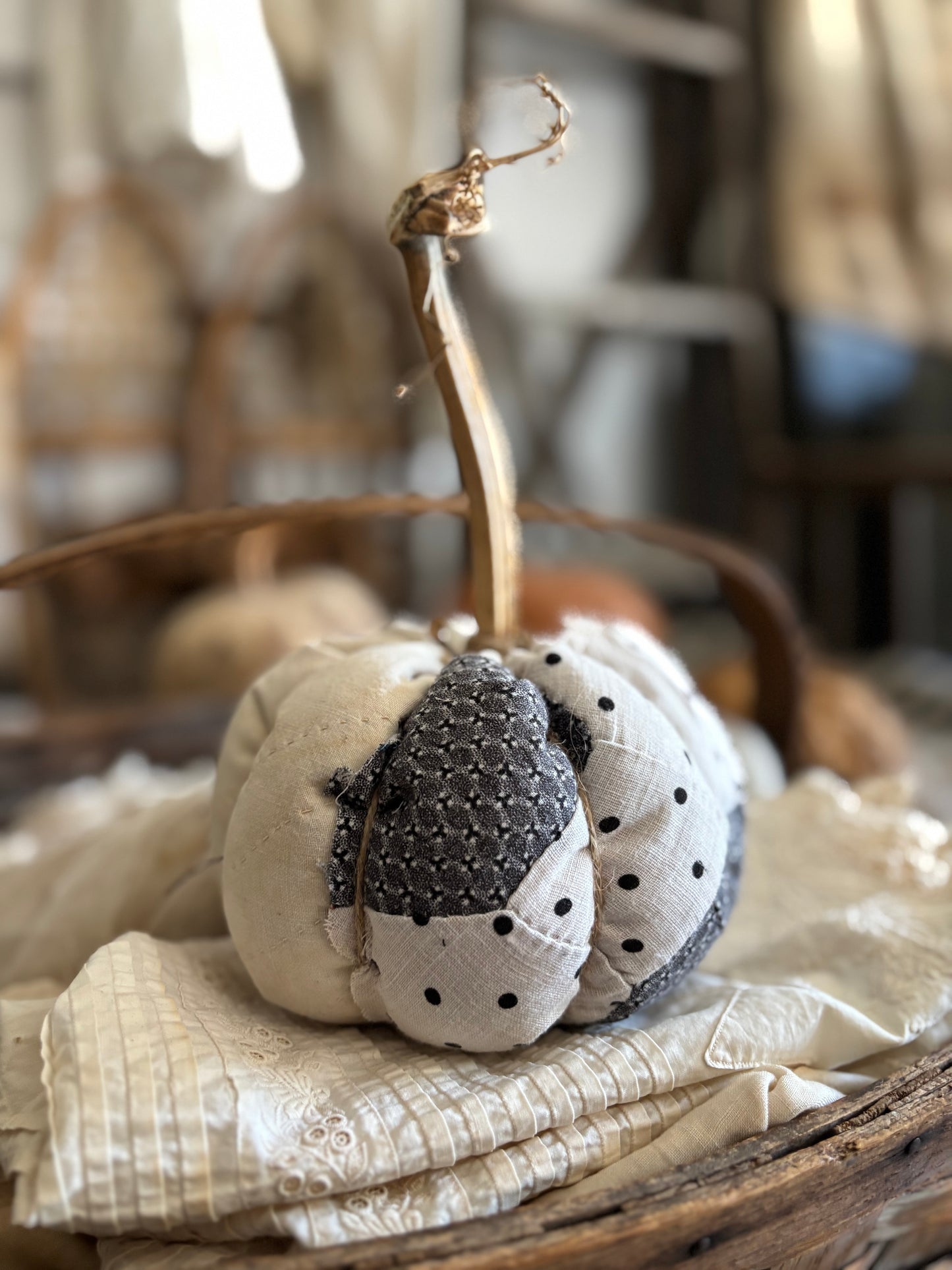 SMALL Antique quilt pumpkin