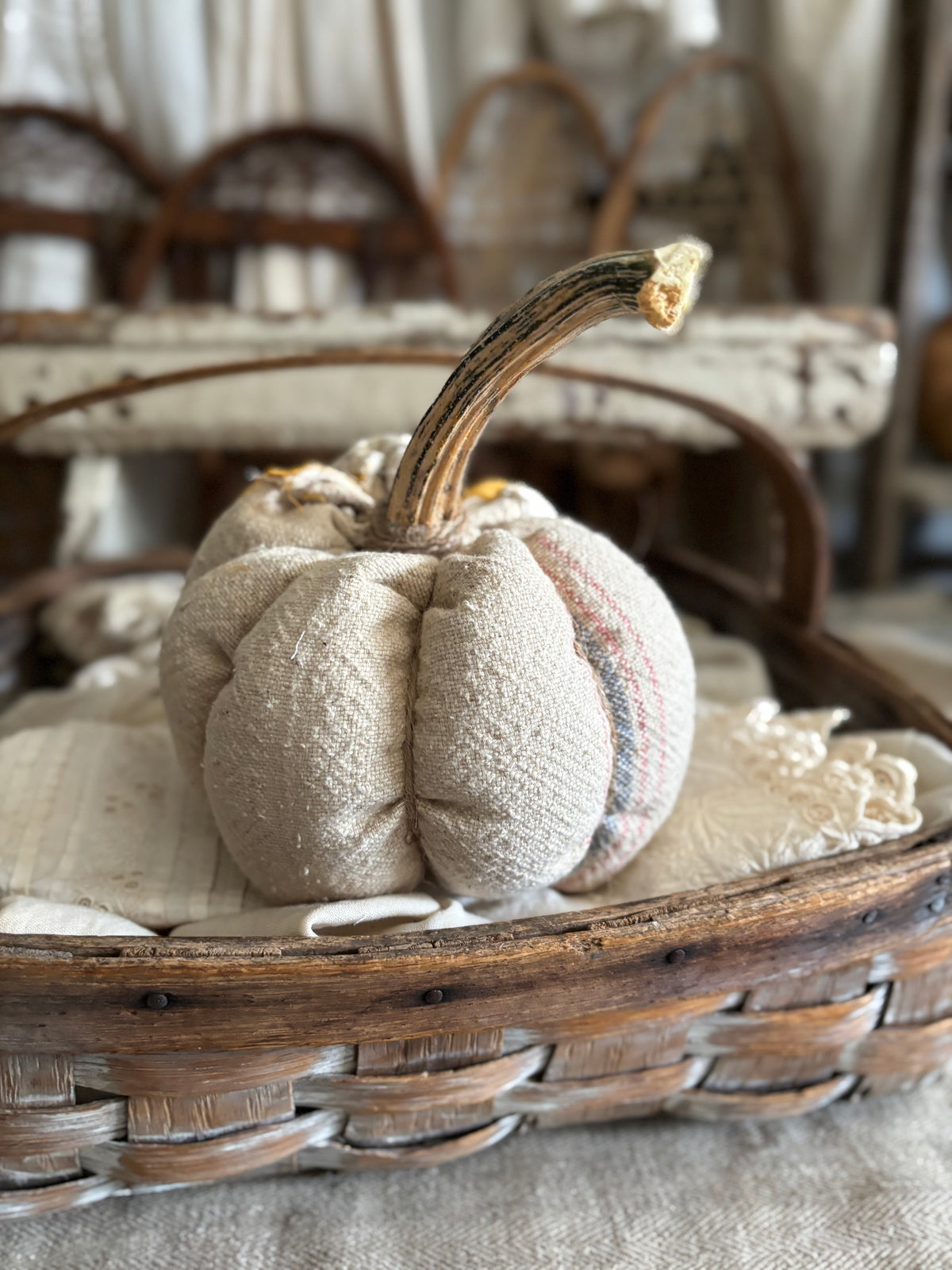 SMALL Antique quilt pumpkin