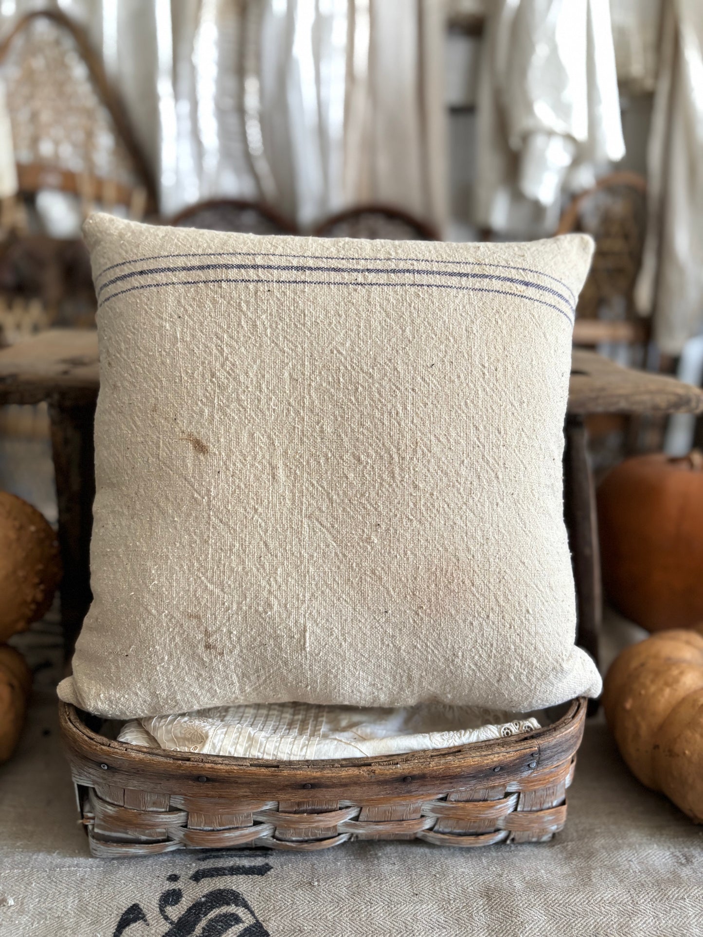 Antique quilt and grain sack Jack pillow