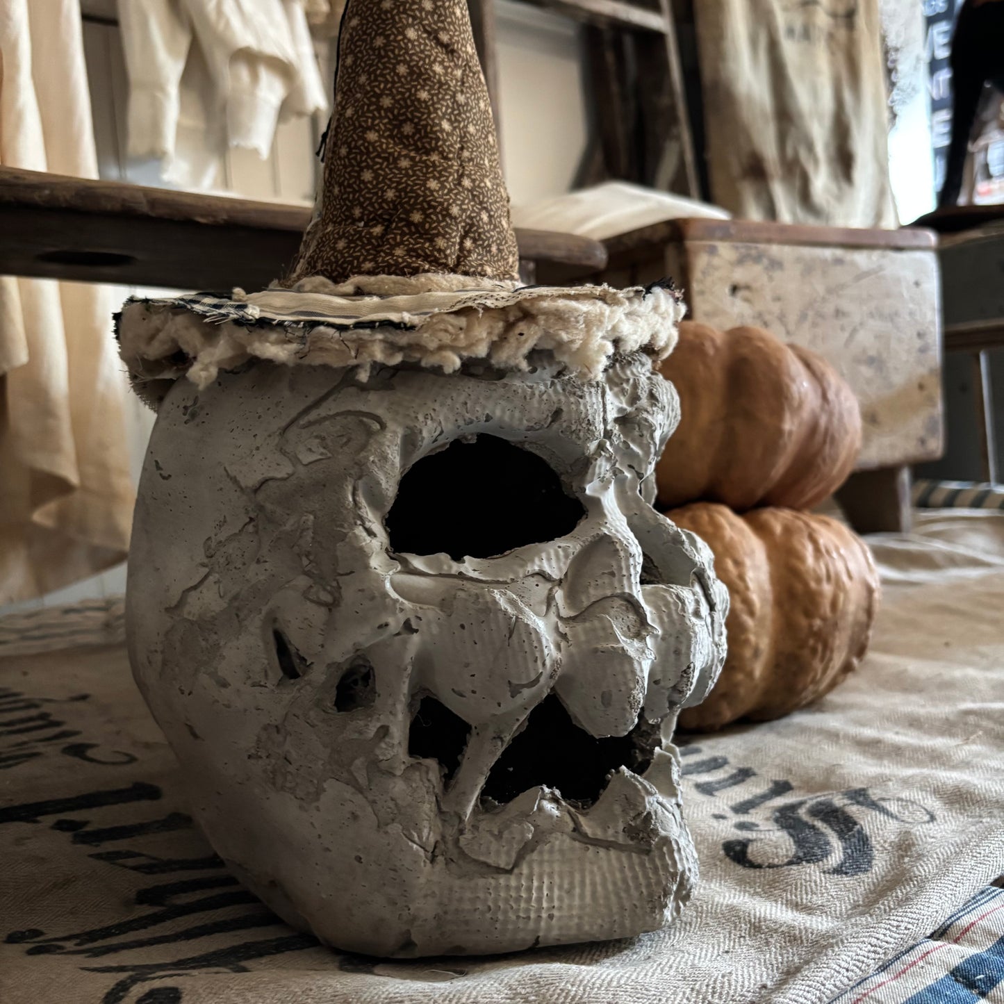 Handmade Concrete skeleton head (hat sold separately)