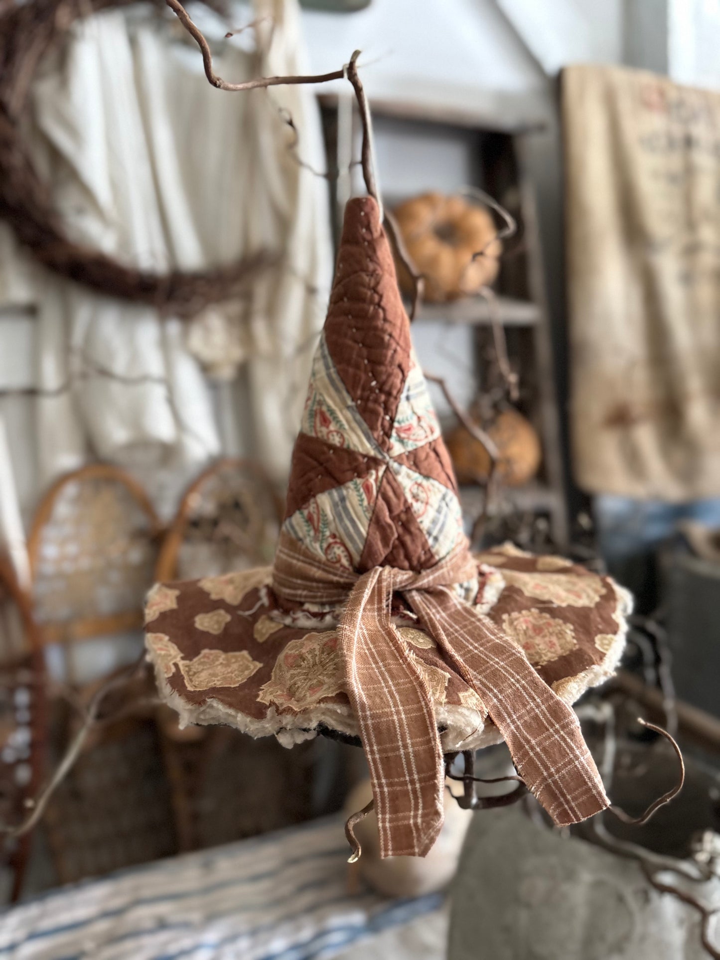 SMALL Antique quilt witch hat