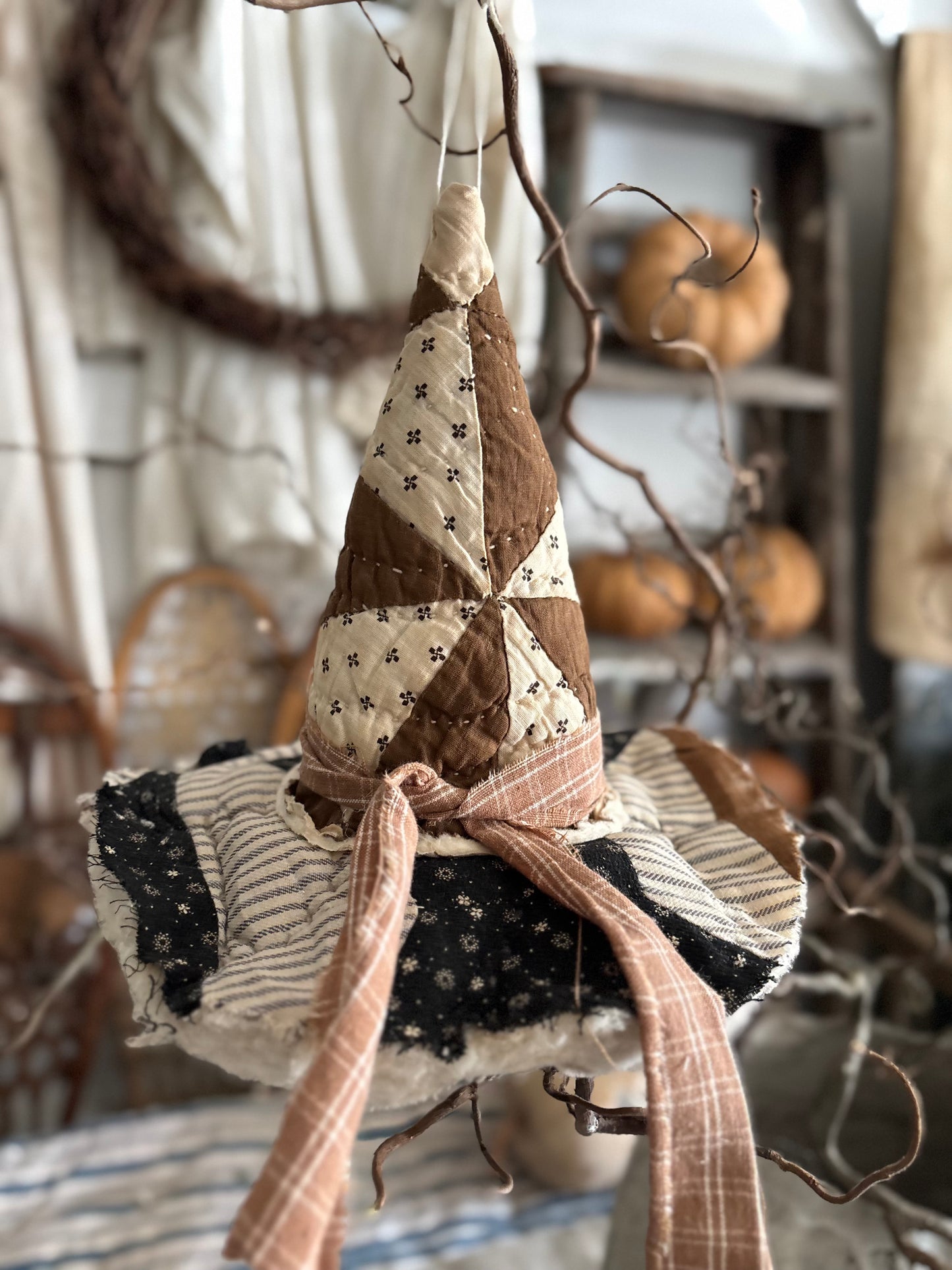 SMALL Antique quilt witch hat