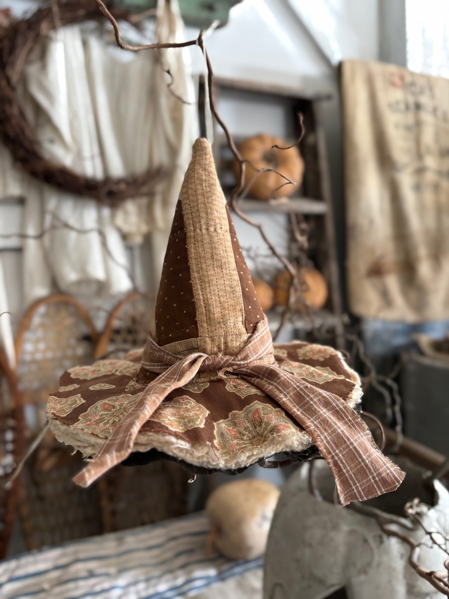 SMALL Antique quilt witch hat