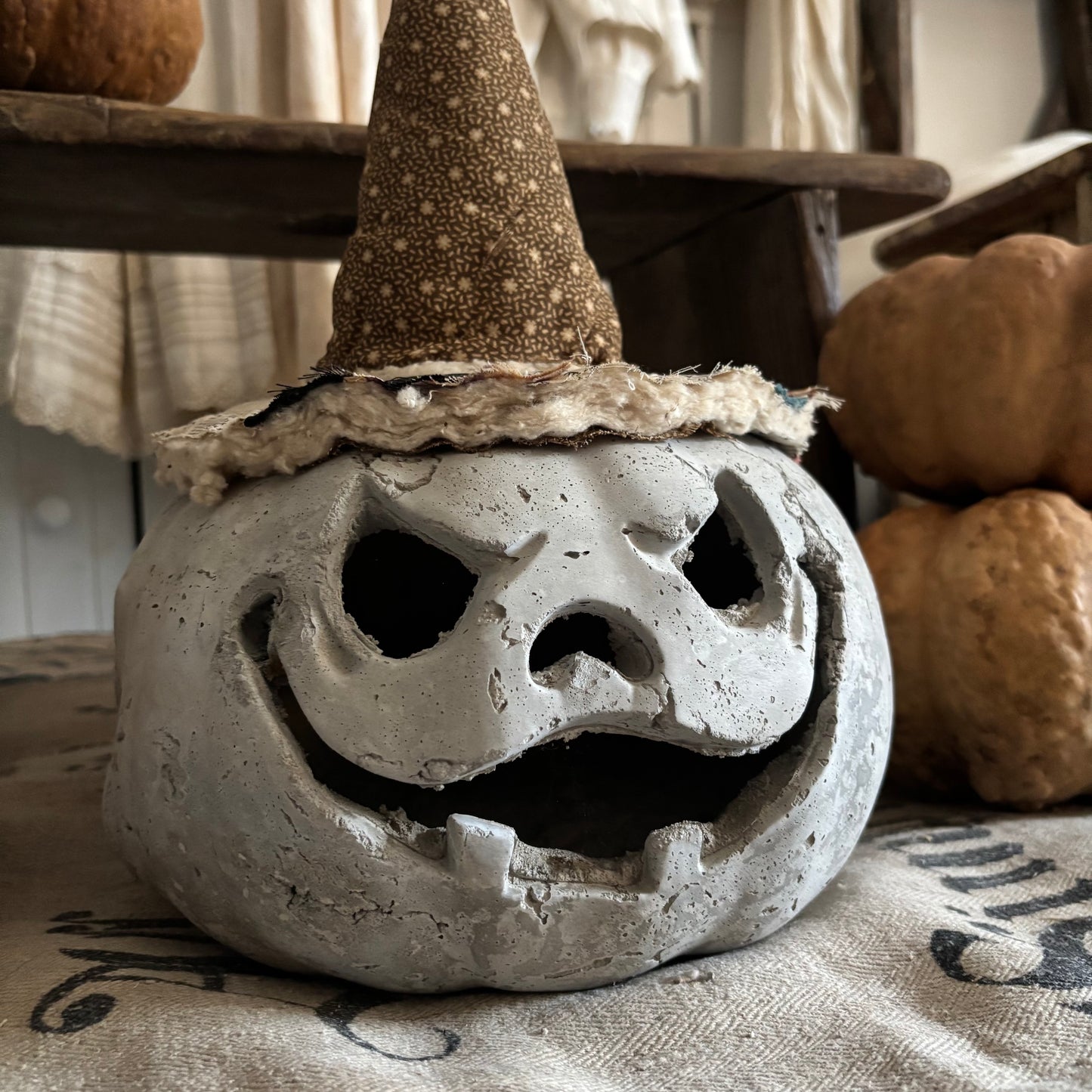 Handmade Concrete Pumpkin (hat sold separately)
