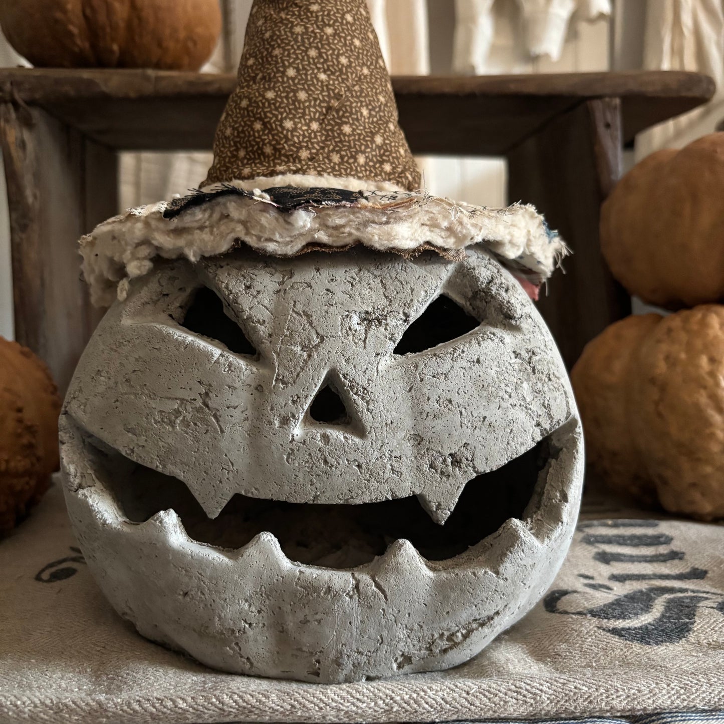 Handmade Concrete Pumpkin (hat sold separately)
