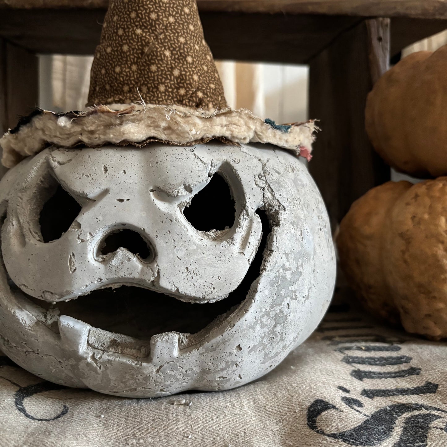 Handmade Concrete Pumpkin (hat sold separately)