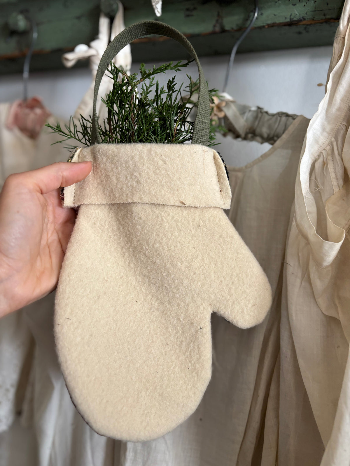 Antique quilt hanging mitten
