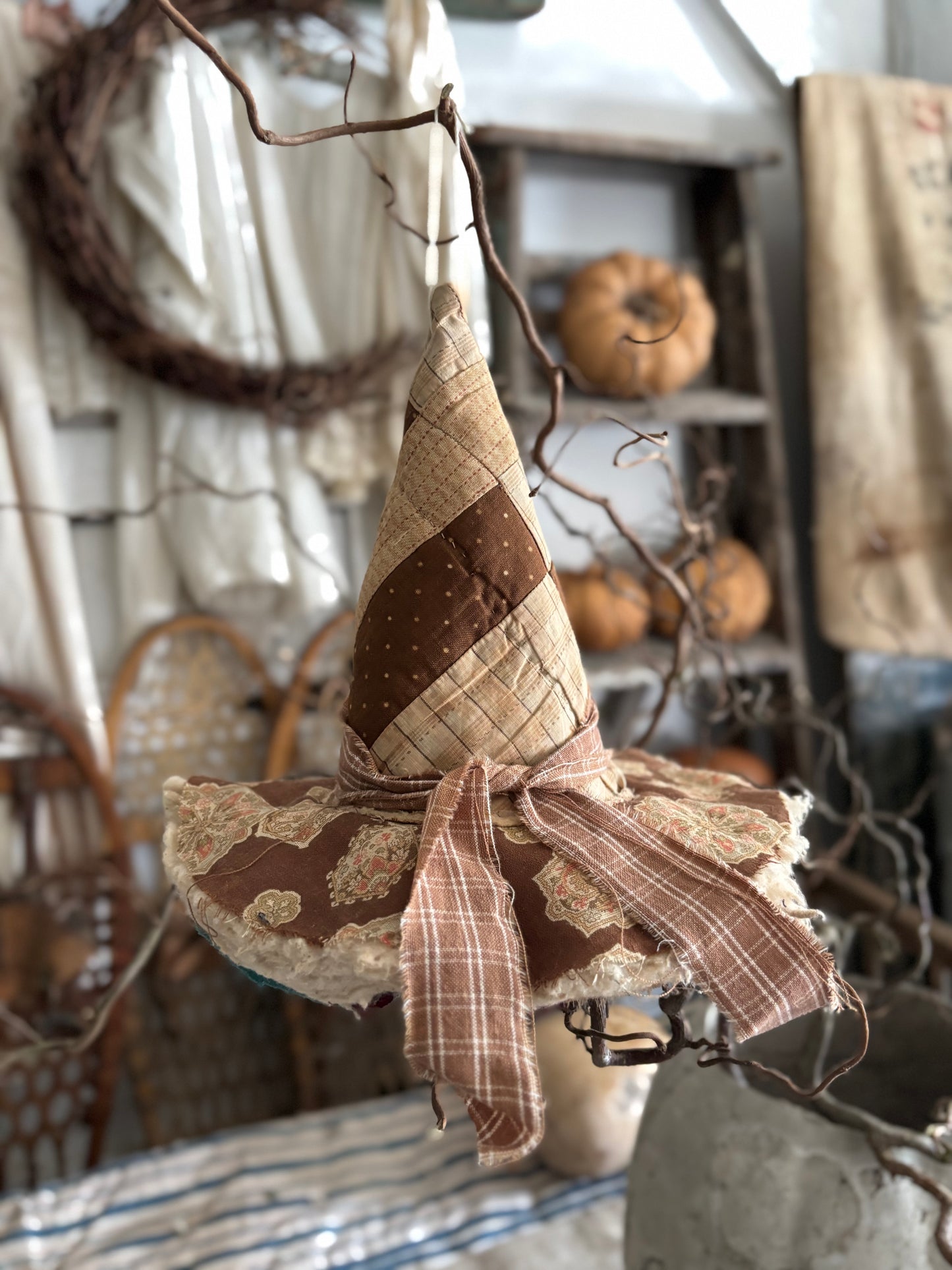 SMALL Antique quilt witch hat