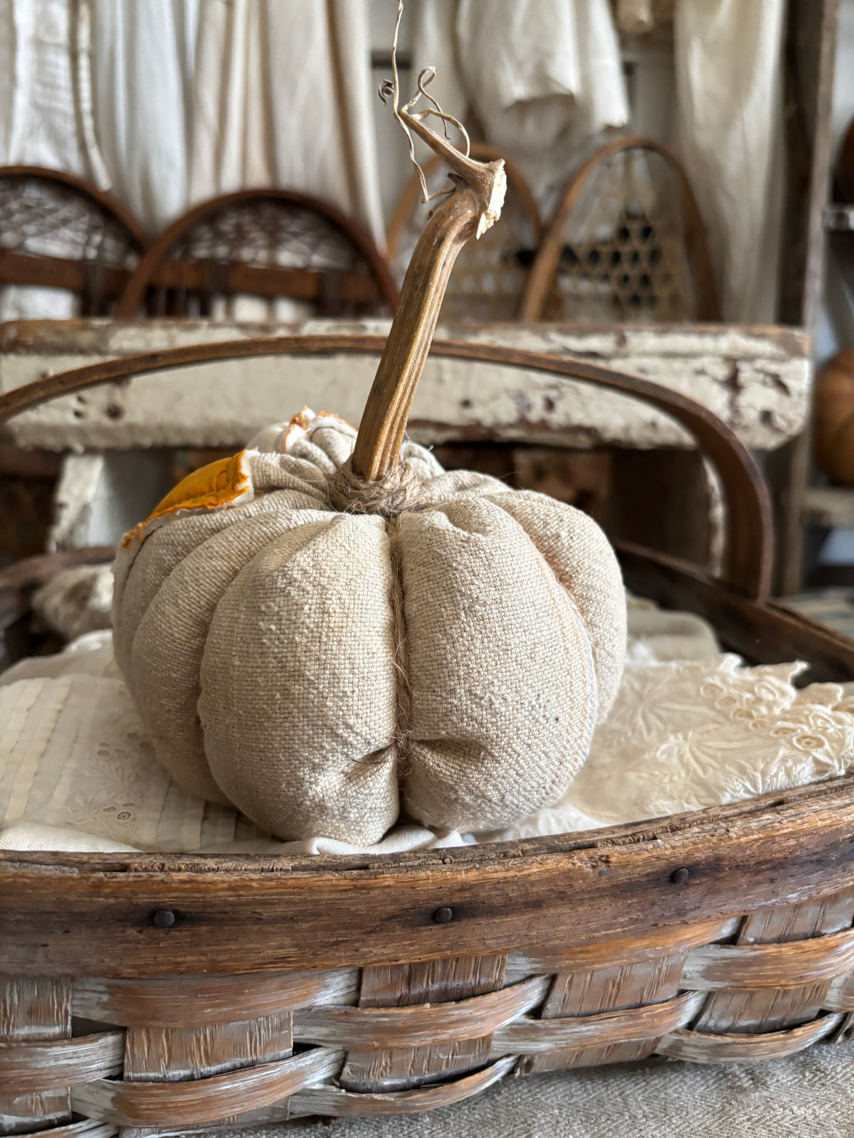 SMALL Antique quilt pumpkin