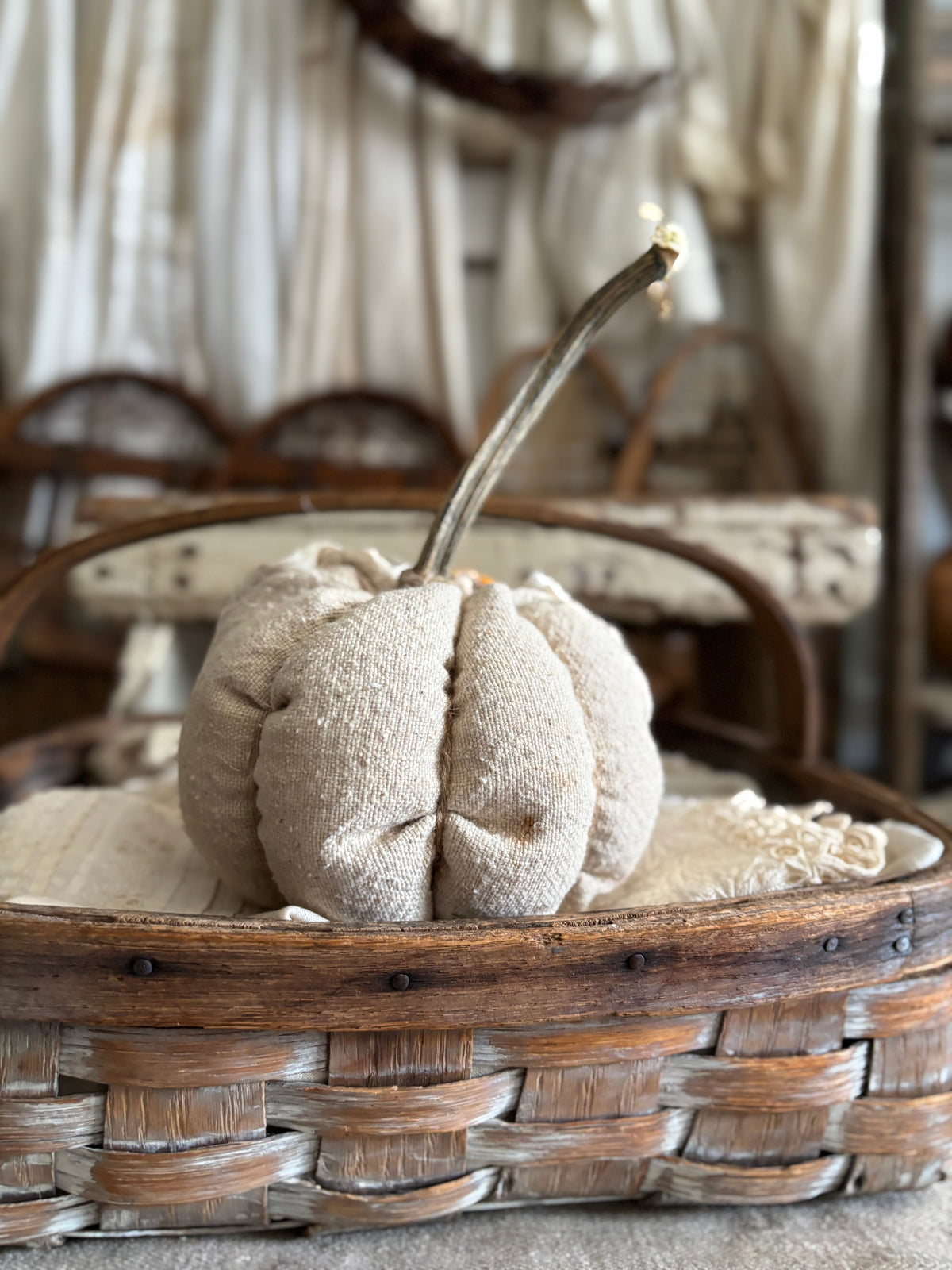 SMALL Antique quilt pumpkin