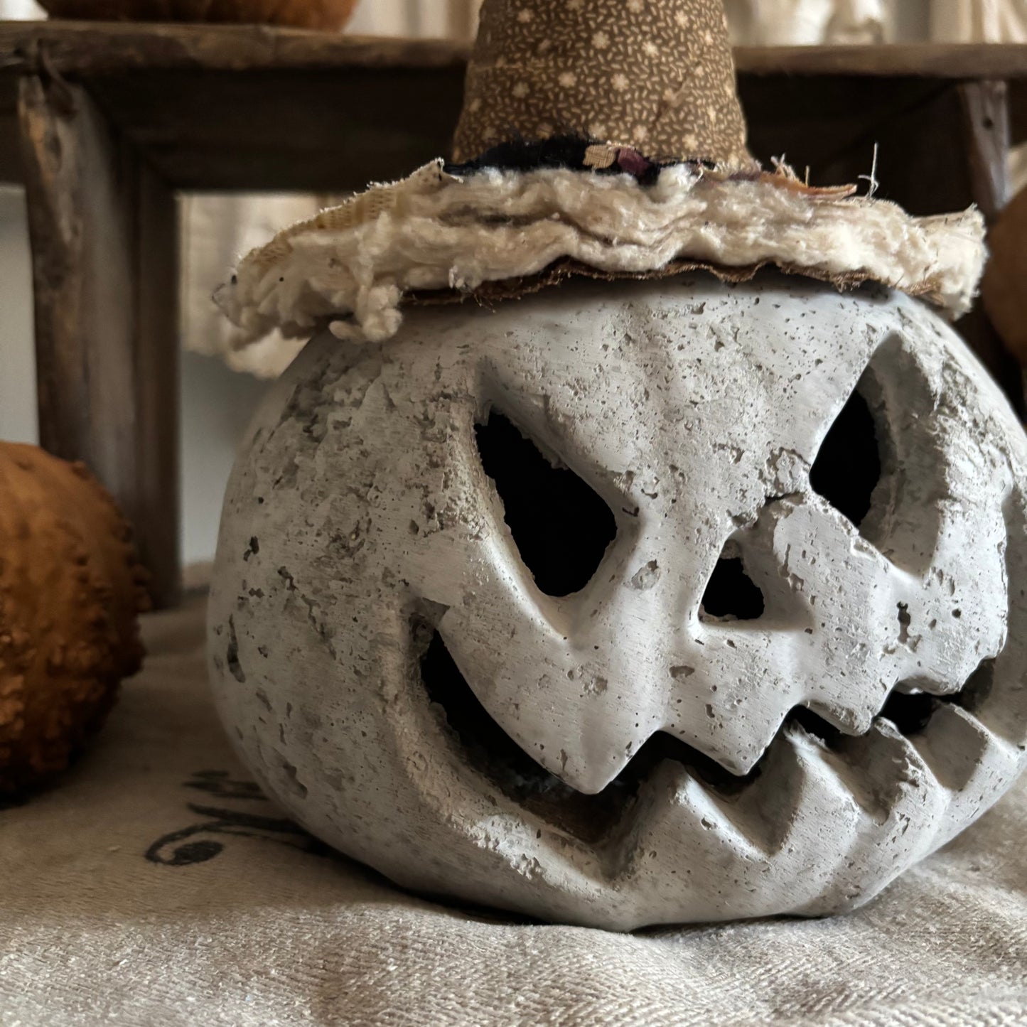 Handmade Concrete Pumpkin (hat sold separately)