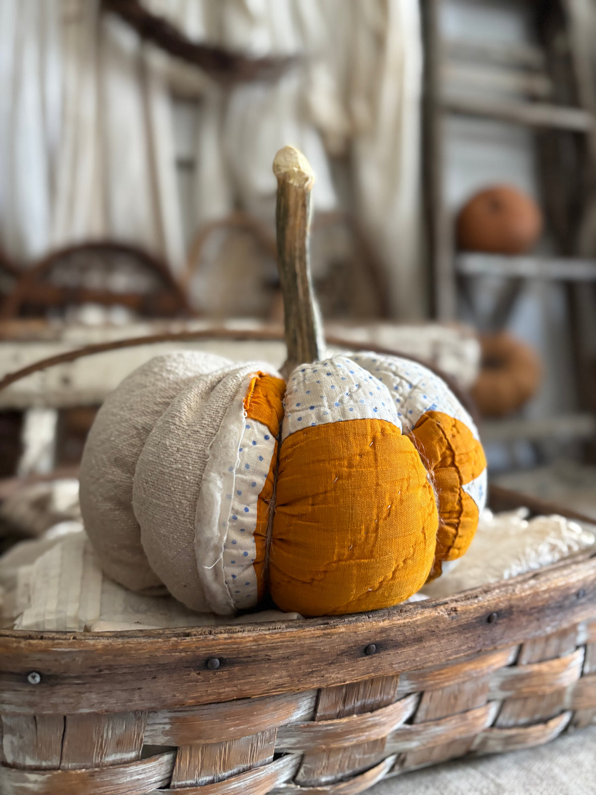 LARGE Antique quilt pumpkin