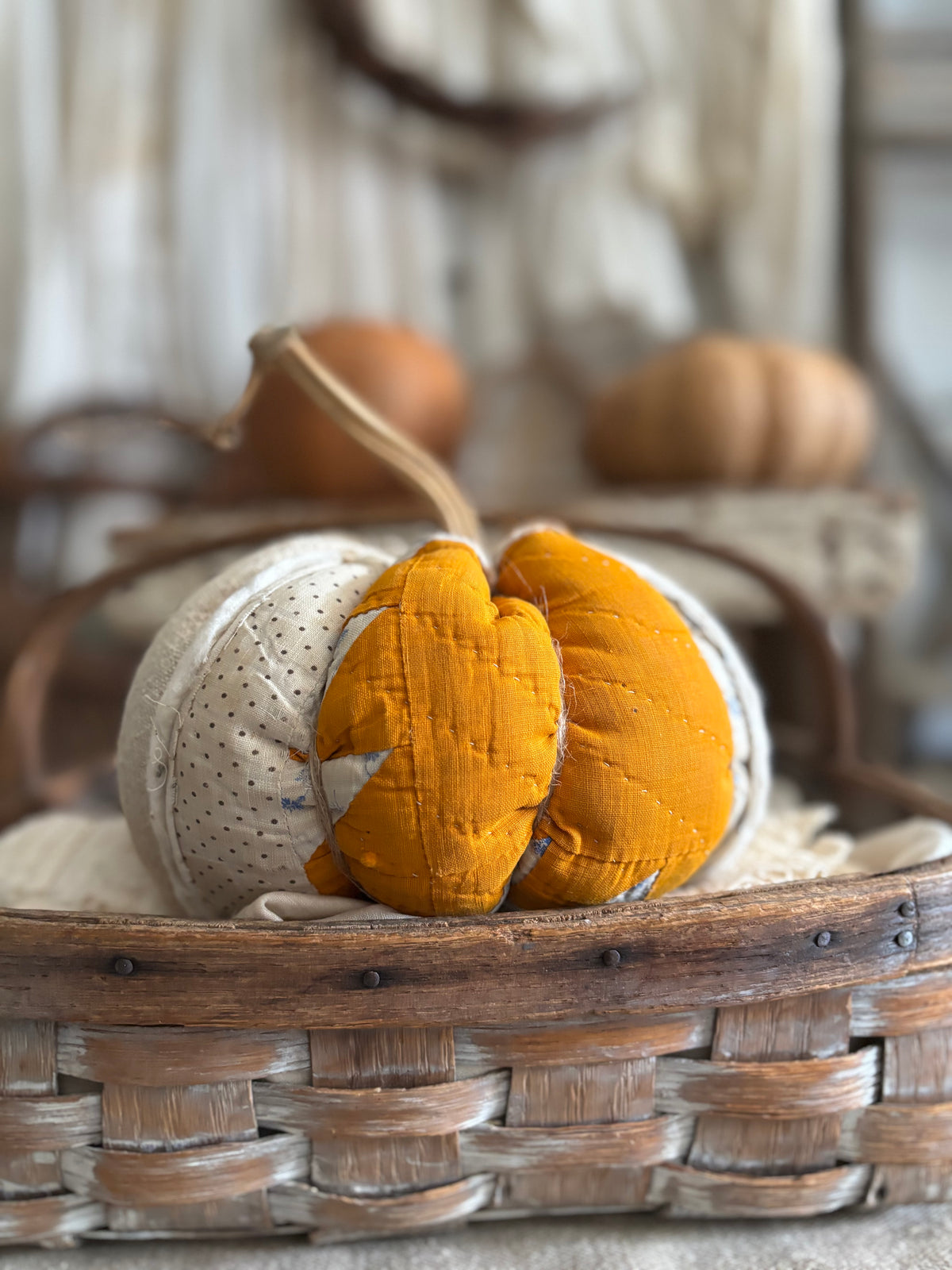 LARGE Antique quilt pumpkin