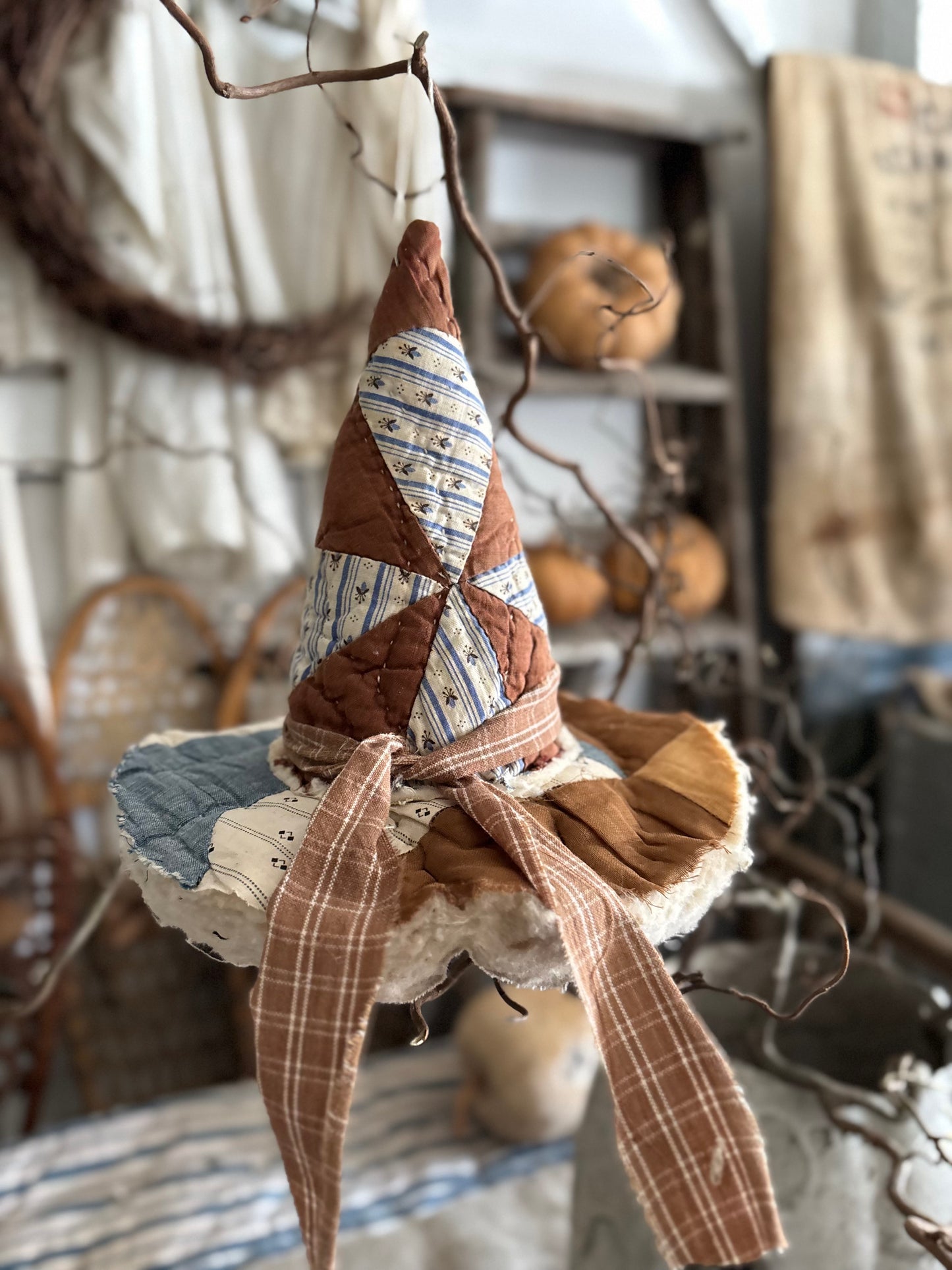 SMALL Antique quilt witch hat
