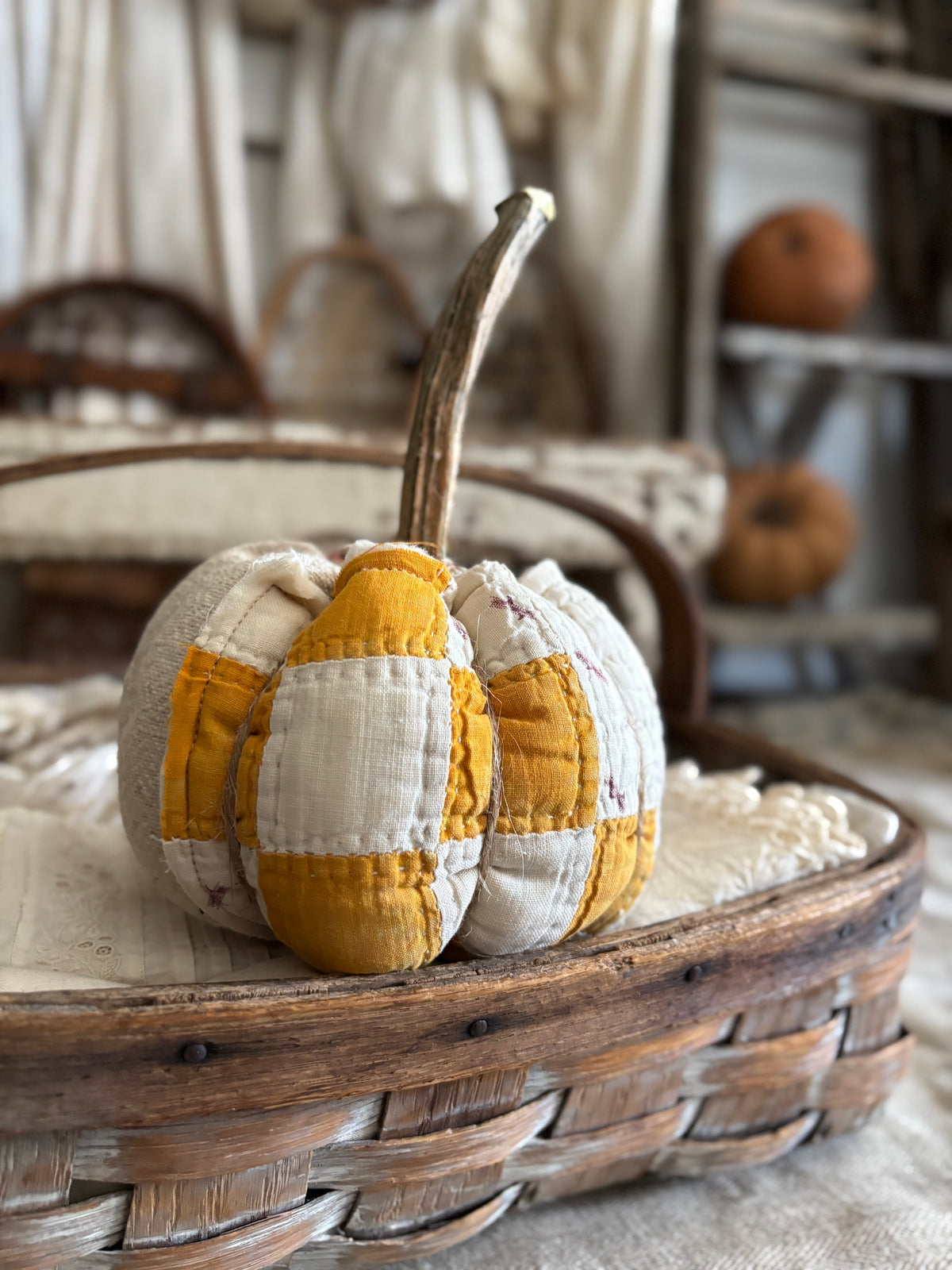 SMALL Antique quilt pumpkin
