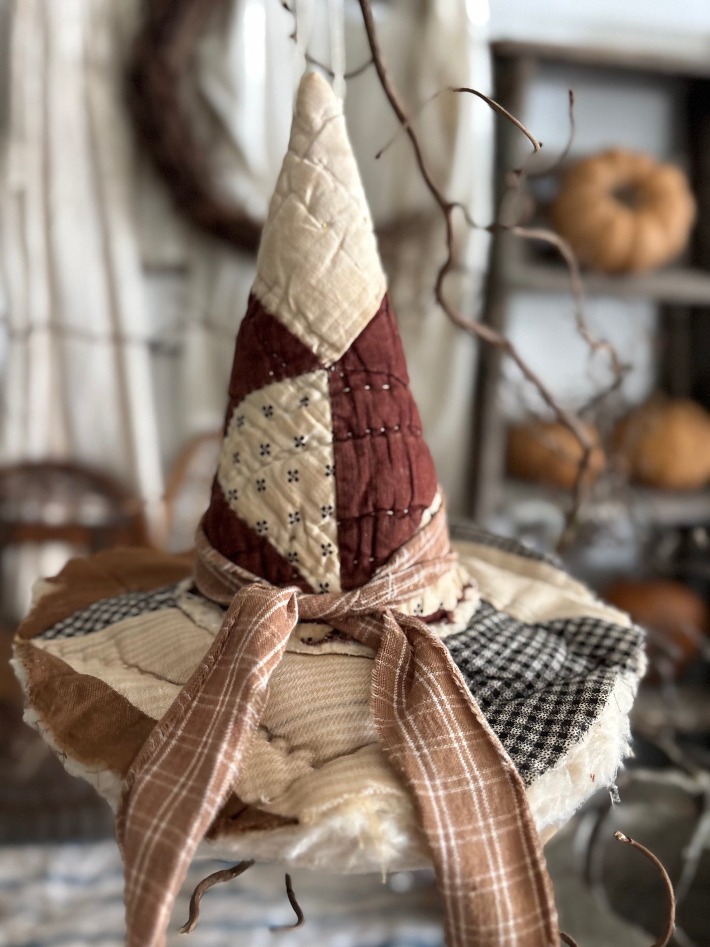 SMALL Antique quilt witch hat