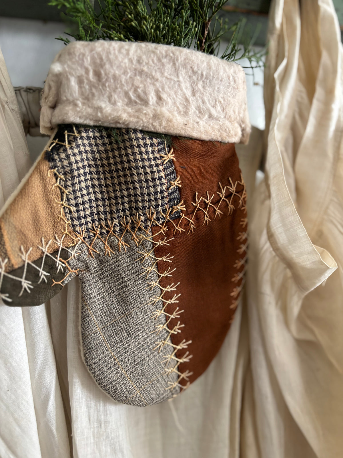 Antique quilt hanging mitten