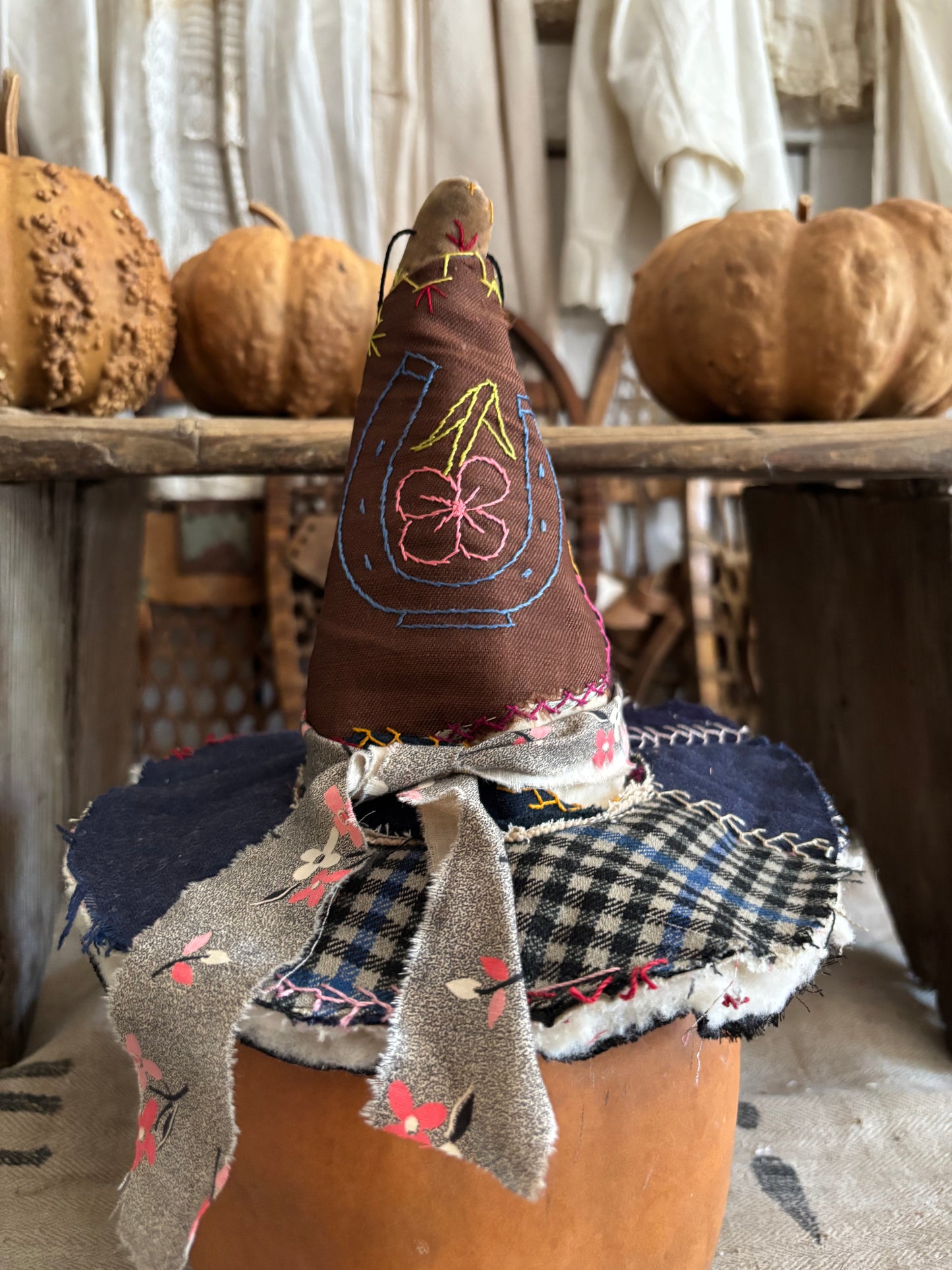 SMALL Antique quilt witch hat