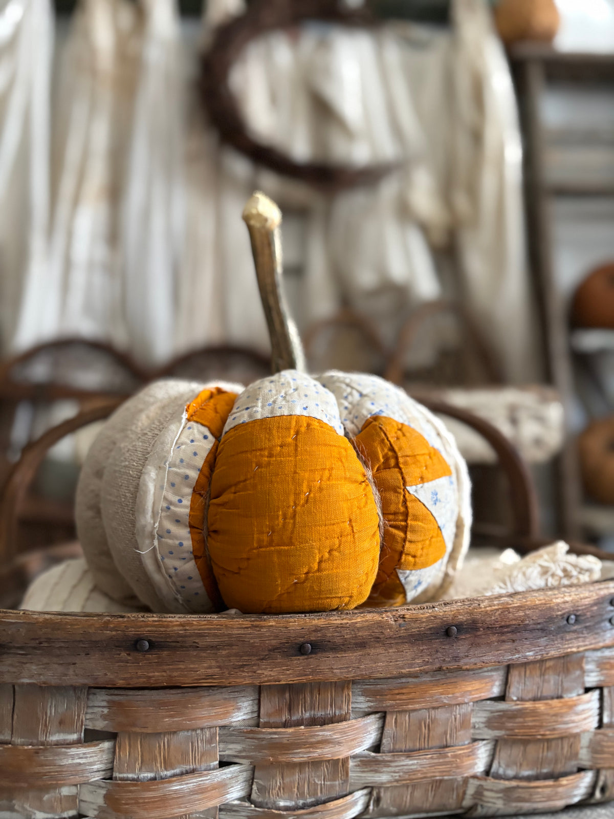 LARGE Antique quilt pumpkin