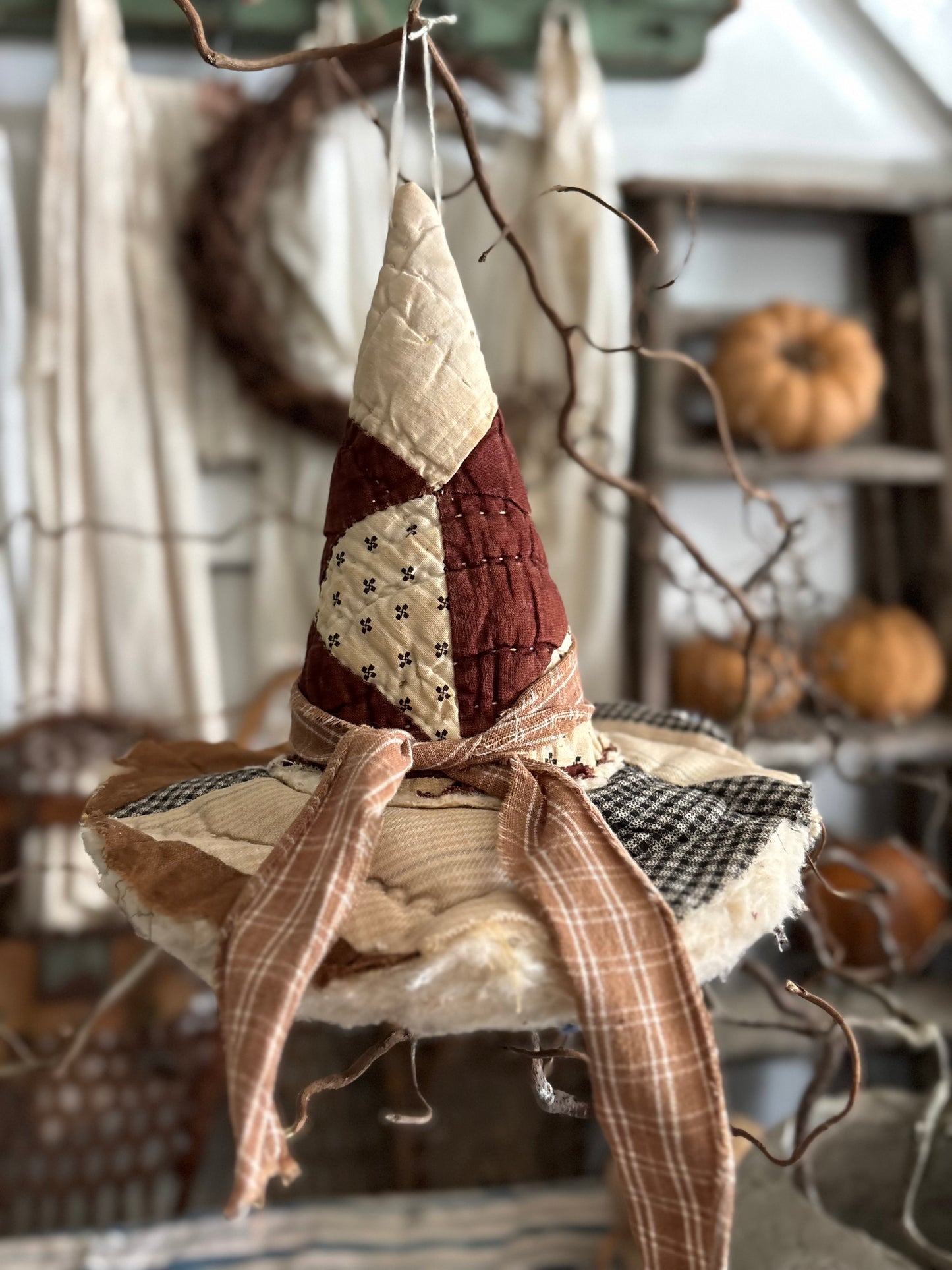 SMALL Antique quilt witch hat