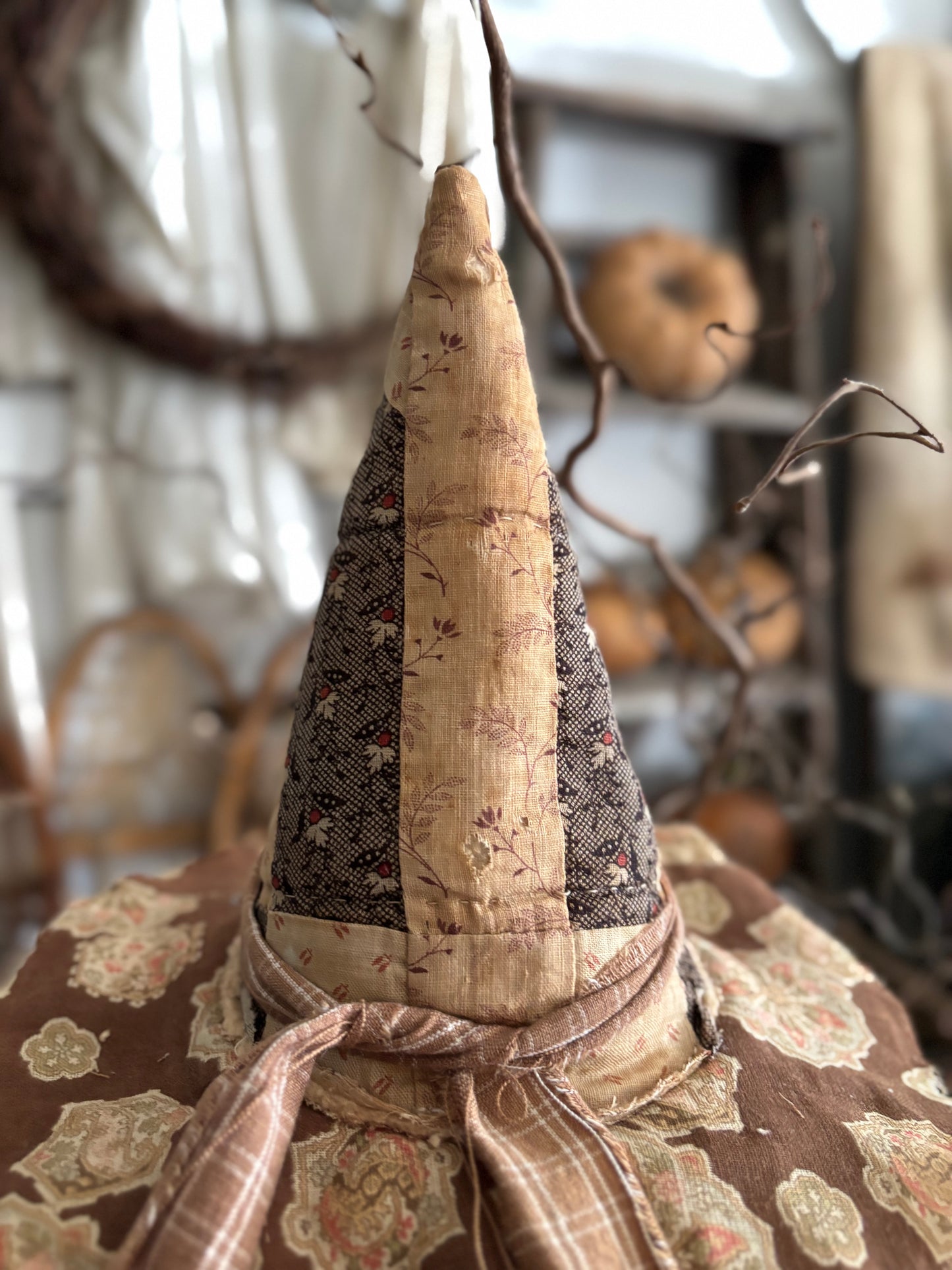 SMALL Antique quilt witch hat