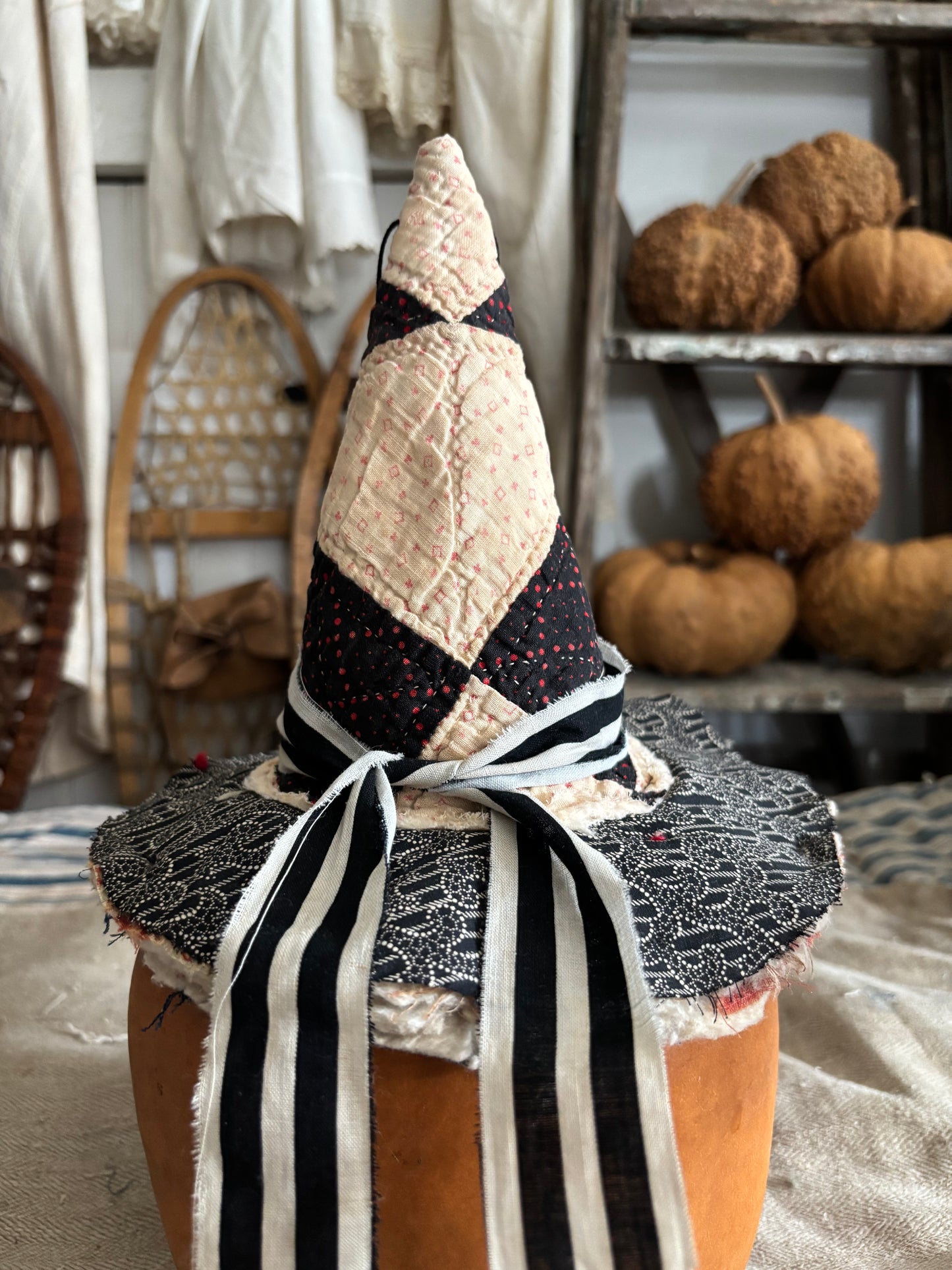 SMALL Antique quilt witch hat