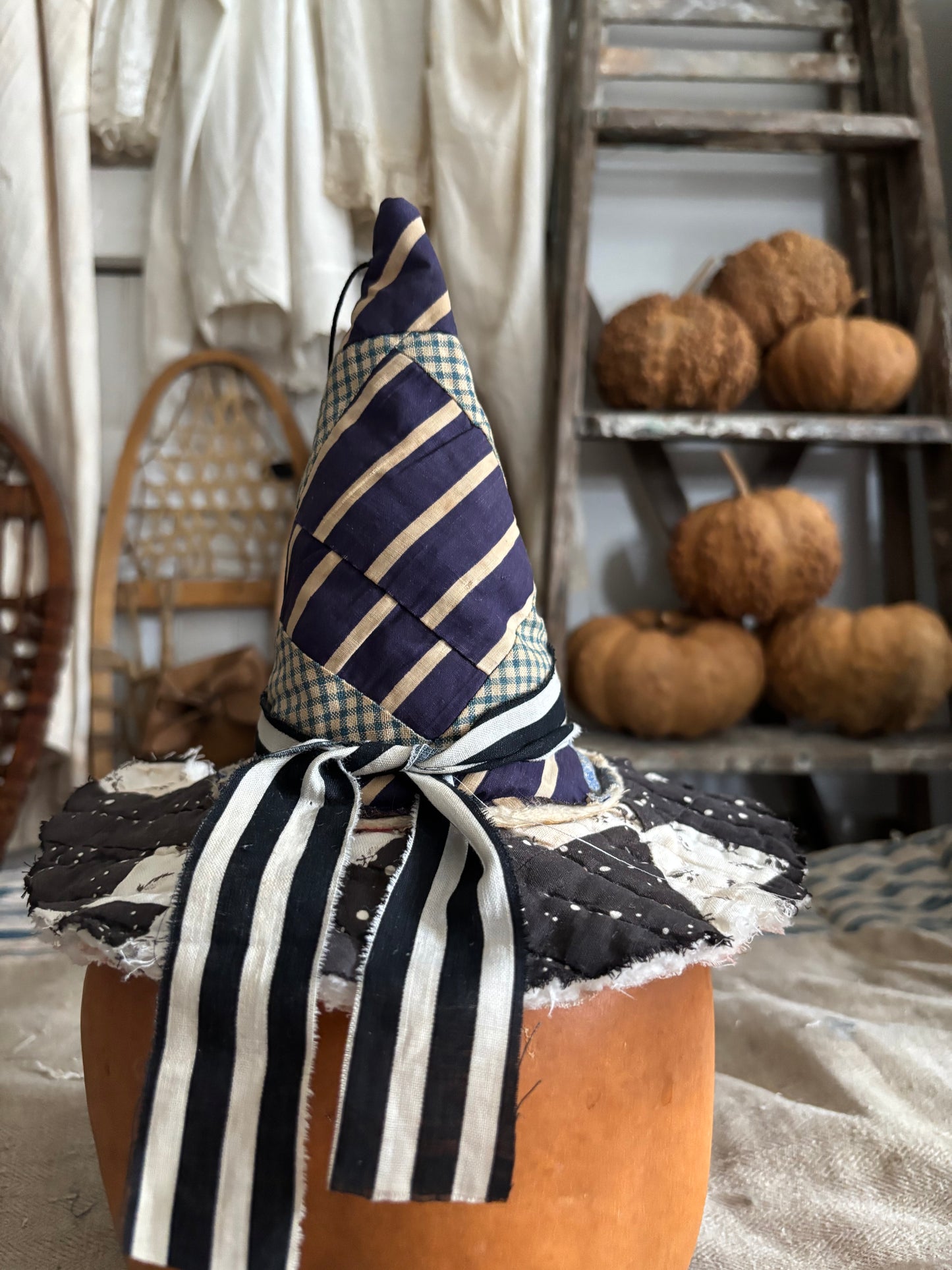 SMALL Antique quilt witch hat