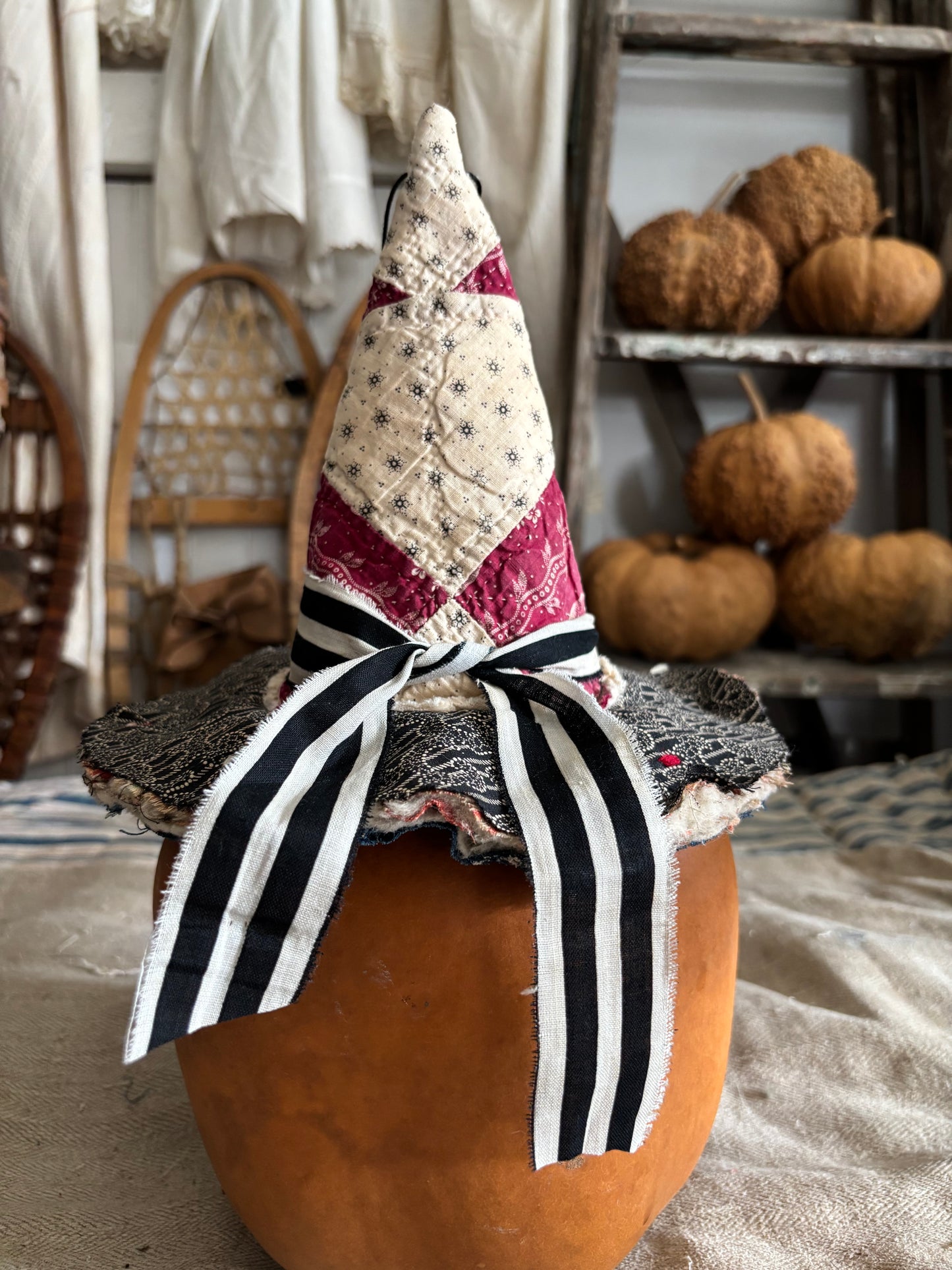 SMALL Antique quilt witch hat
