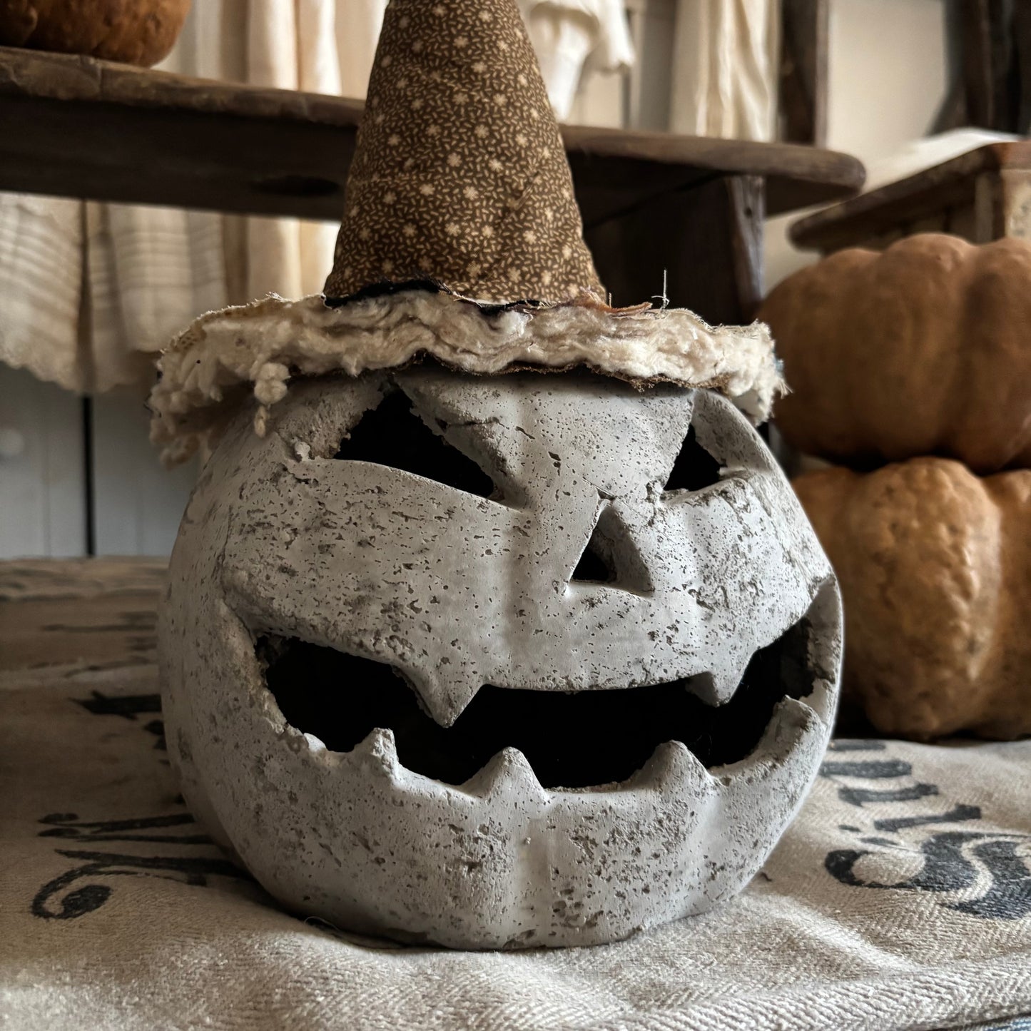 Handmade Concrete Pumpkin (hat sold separately)