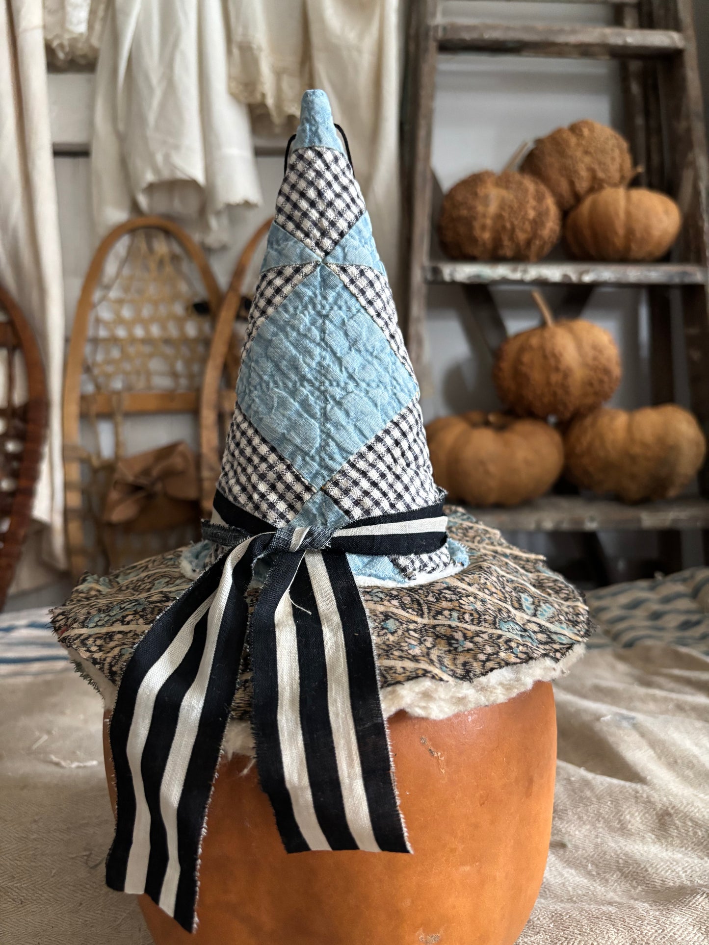 SMALL Antique quilt witch hat
