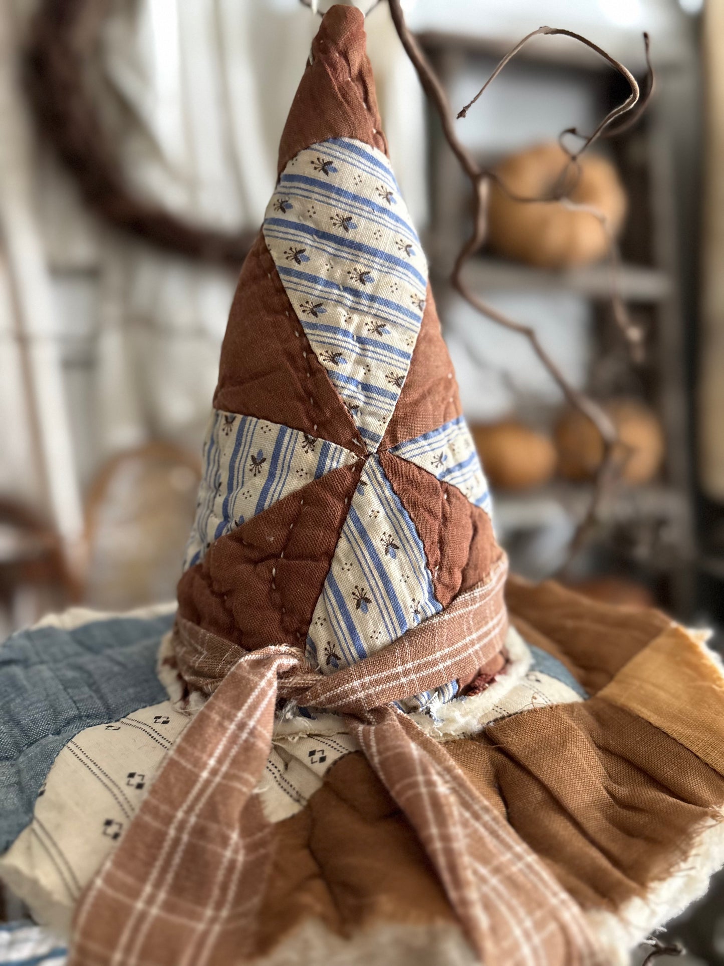 SMALL Antique quilt witch hat