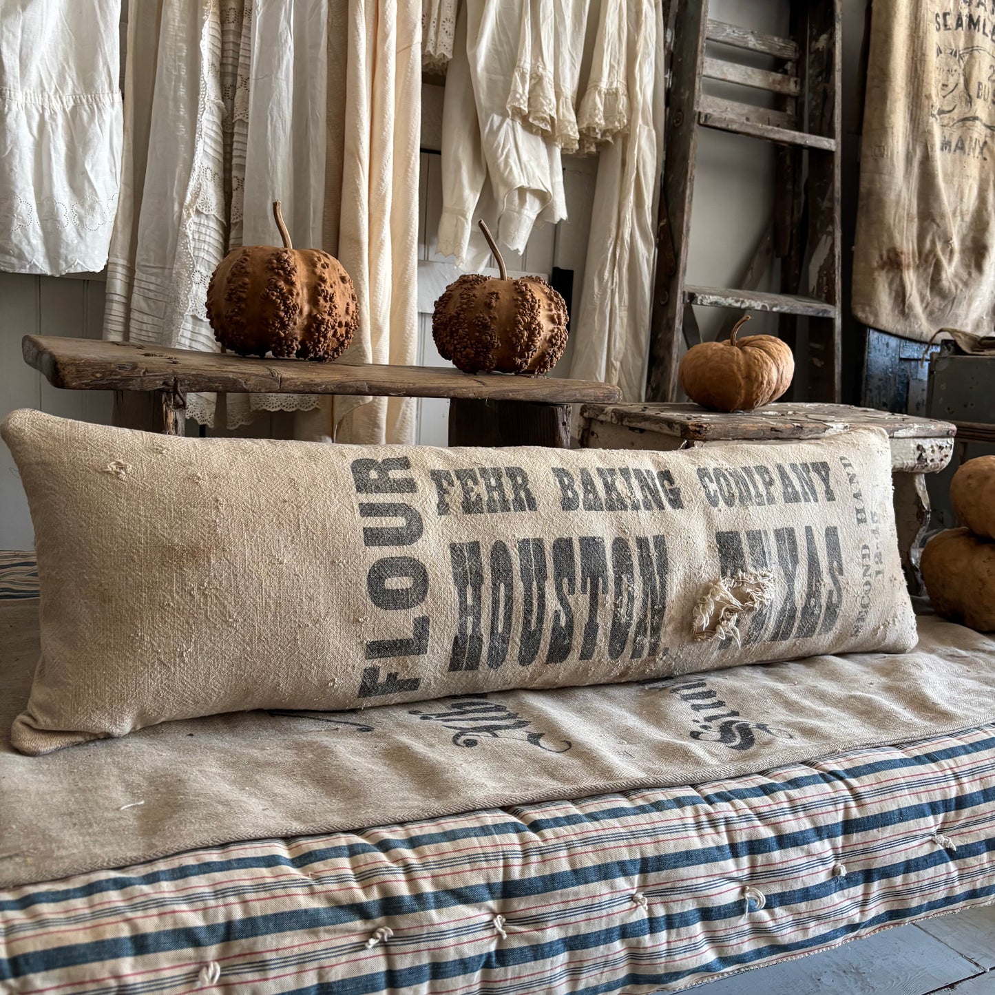 Antique long grain sack pillow