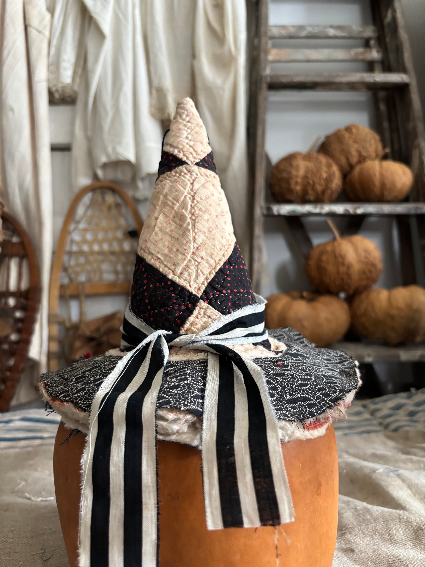 SMALL Antique quilt witch hat