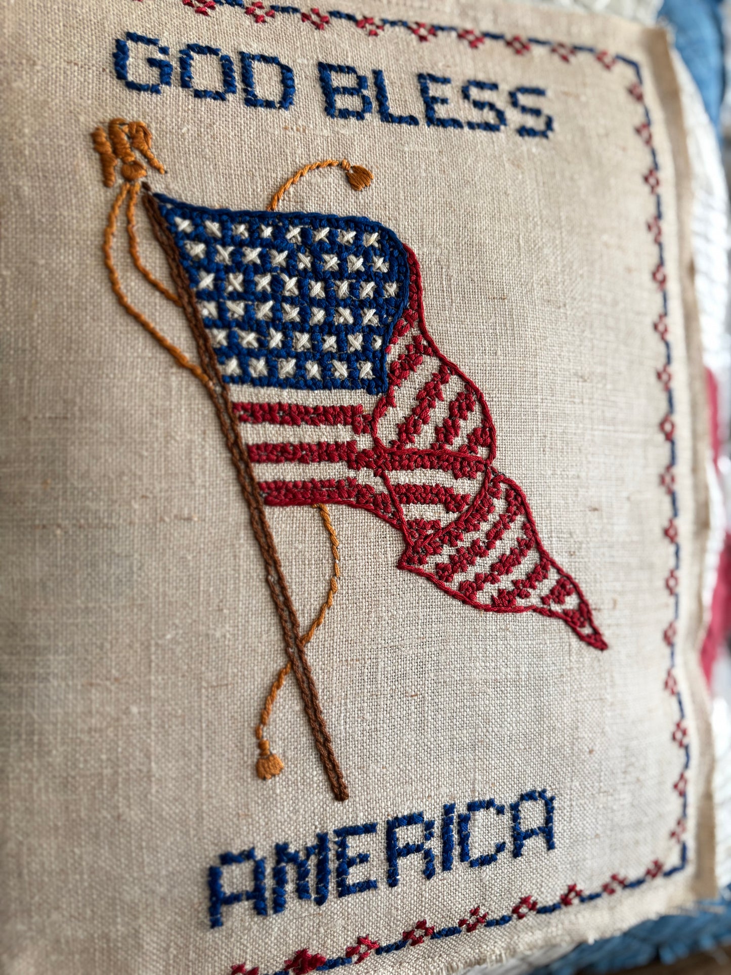 Antique quilt cross stitch pillow