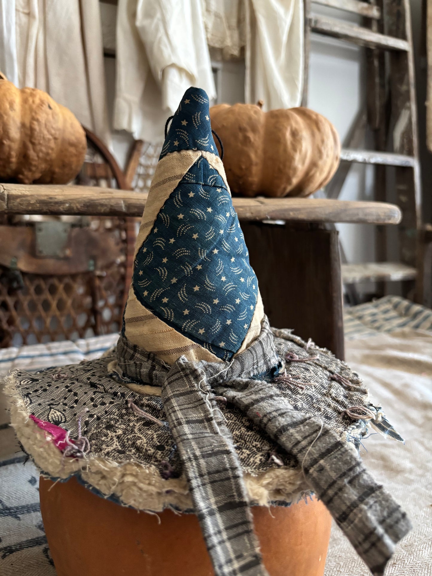 SMALL Antique quilt witch hat