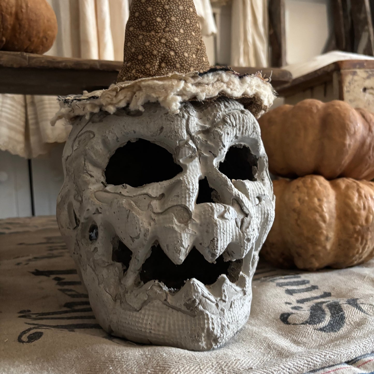 Handmade Concrete skeleton head (hat sold separately)