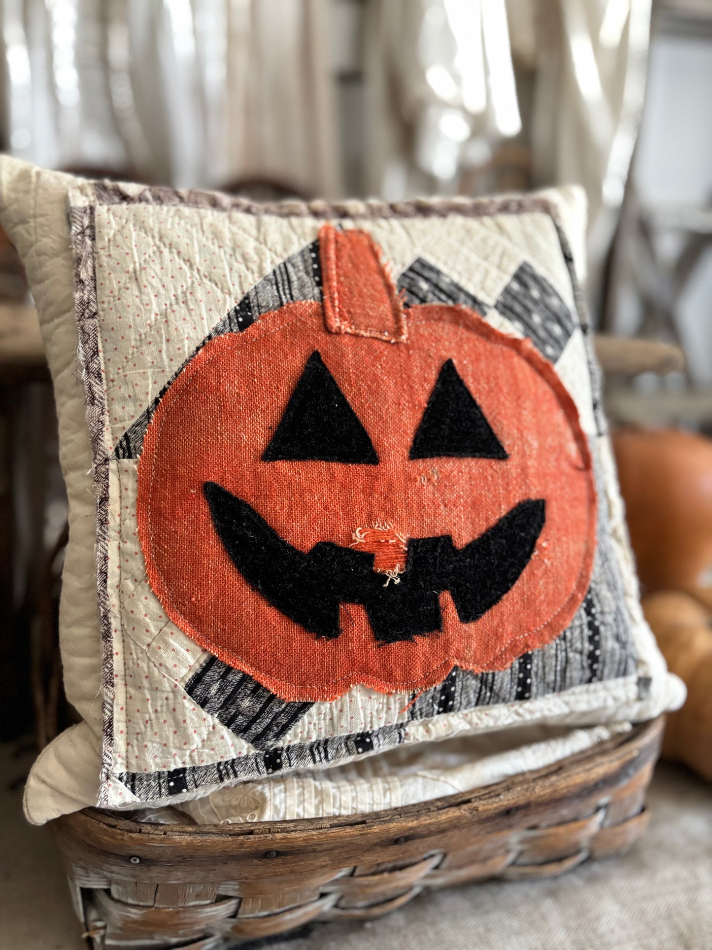 Antique quilt and grain sack Jack pillow