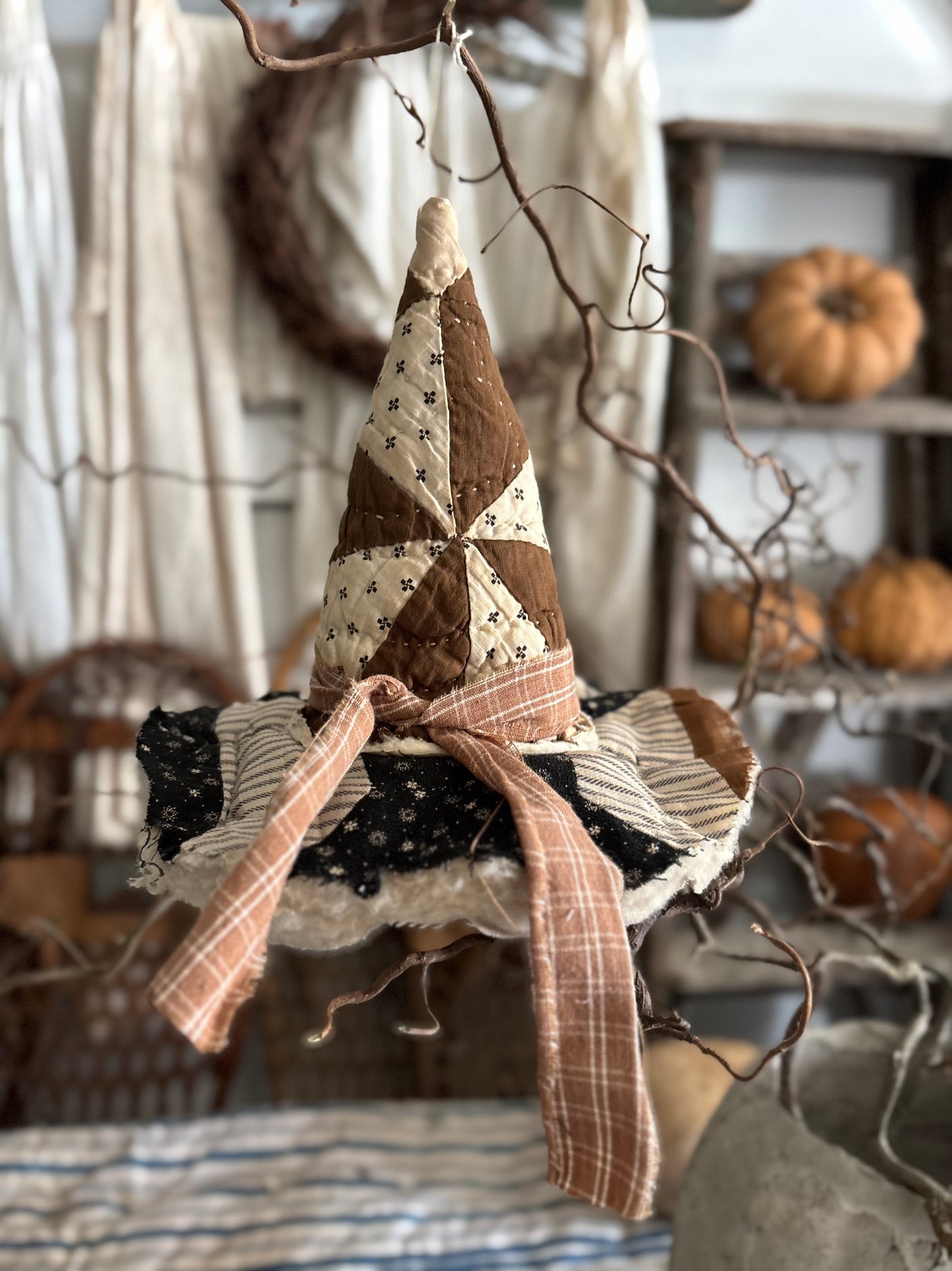 SMALL Antique quilt witch hat