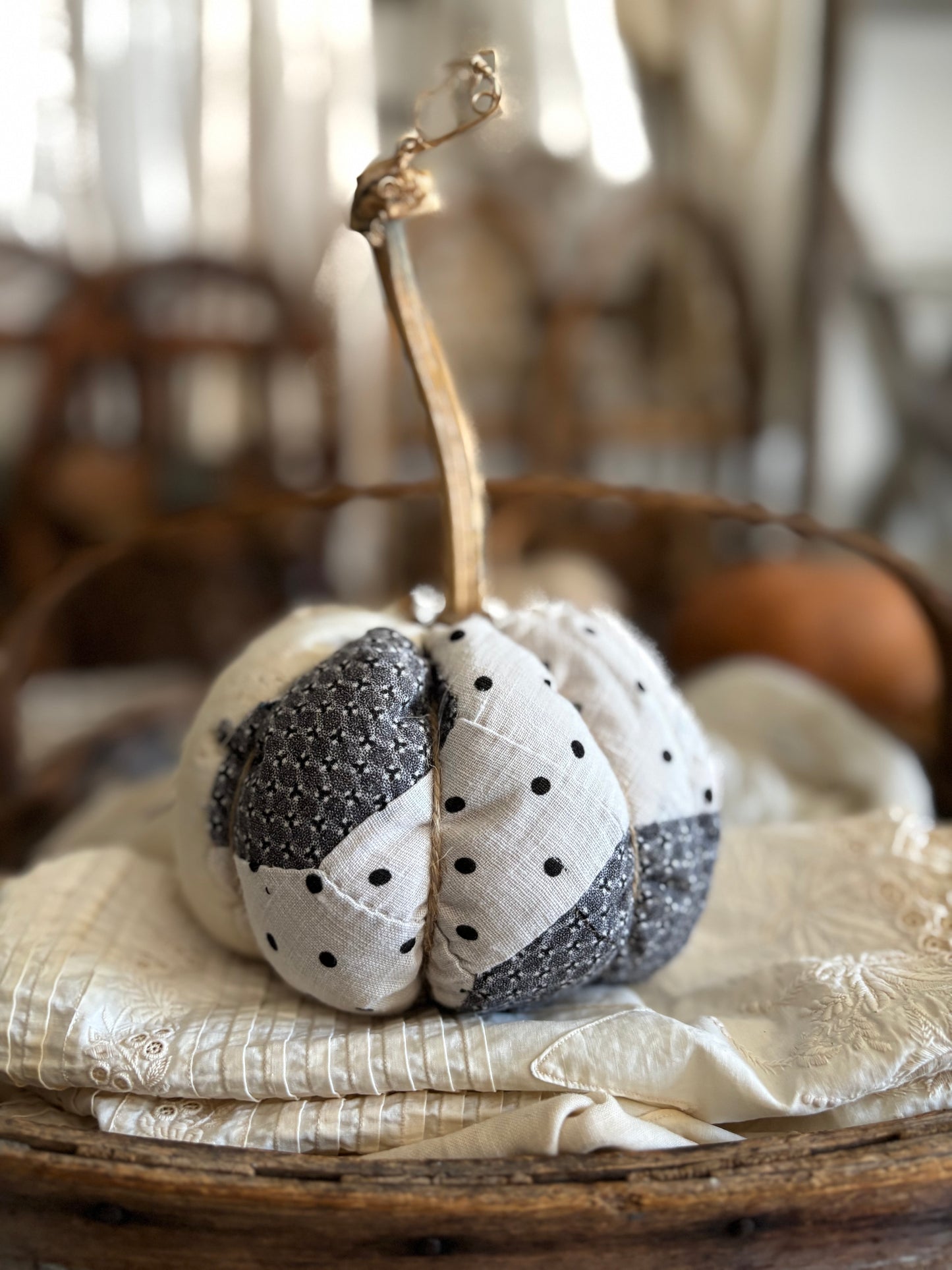 SMALL Antique quilt pumpkin