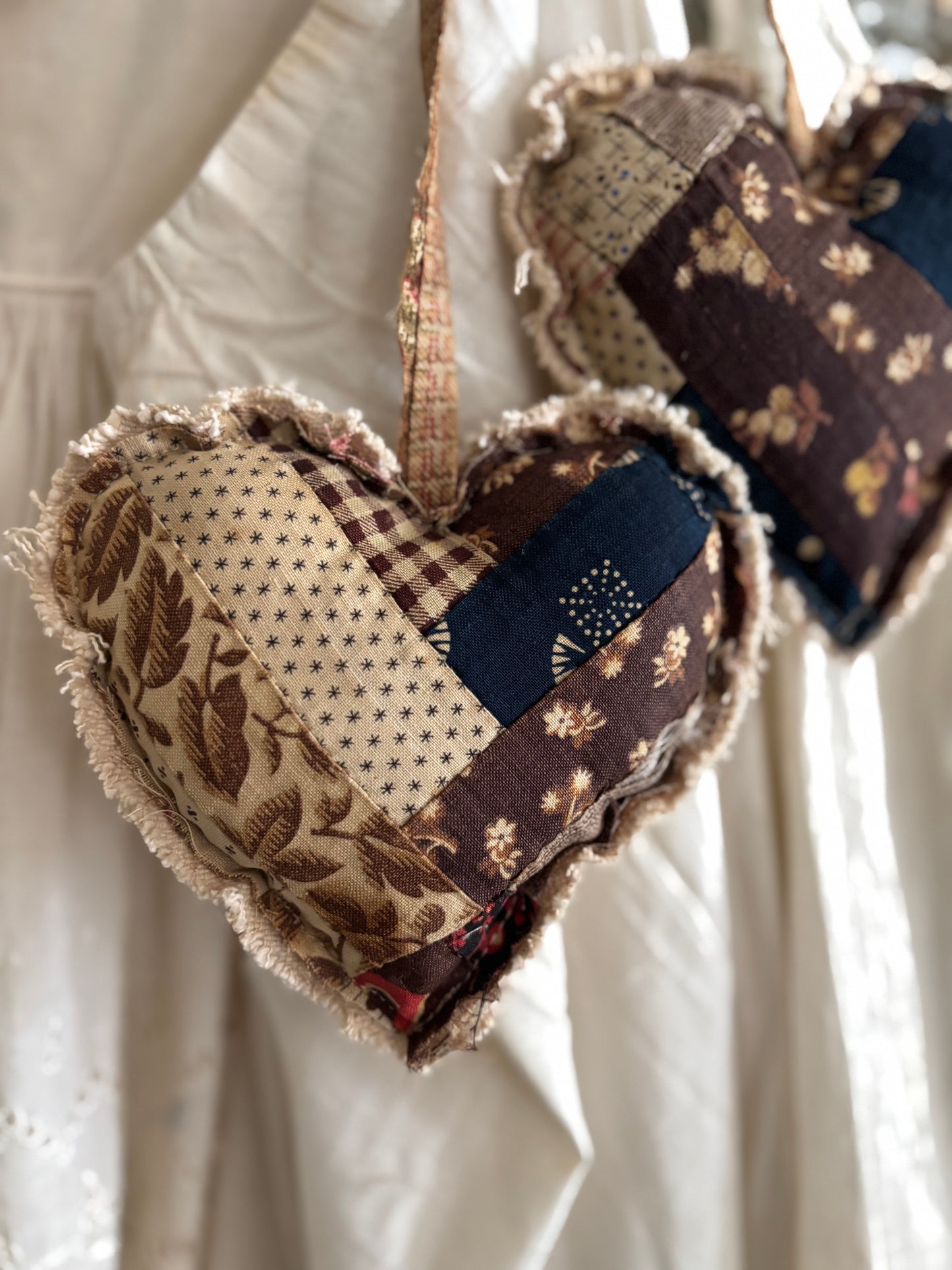 PAIR Antique quilt hanging hearts
