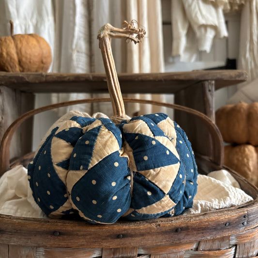 LARGE Antique quilt + grain sack pumpkin