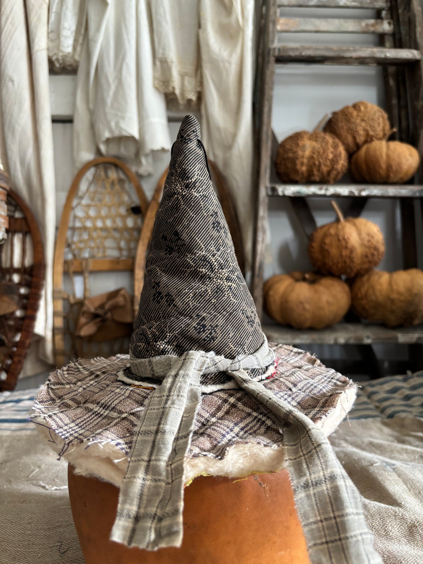 SMALL Antique quilt witch hat