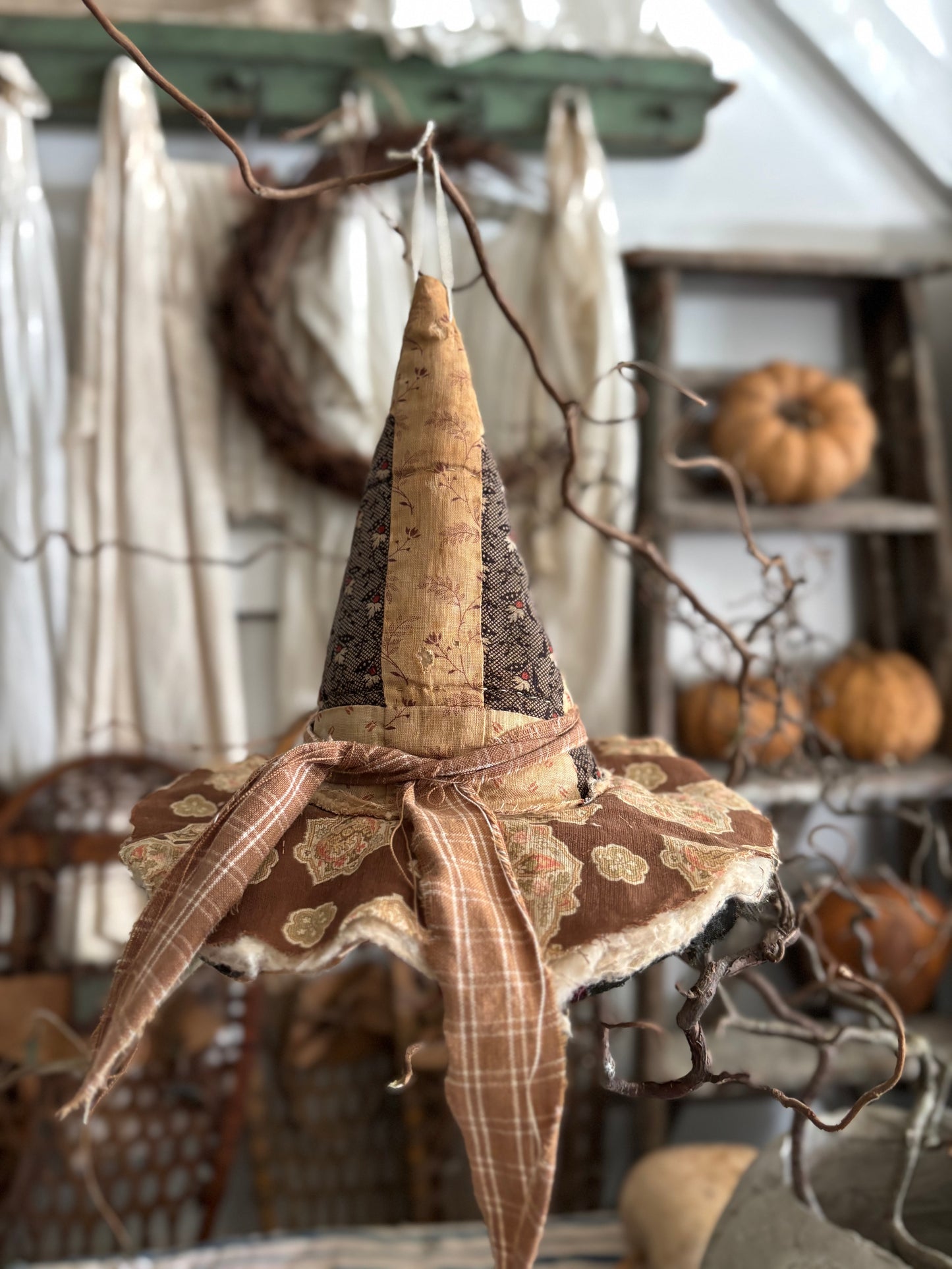 SMALL Antique quilt witch hat