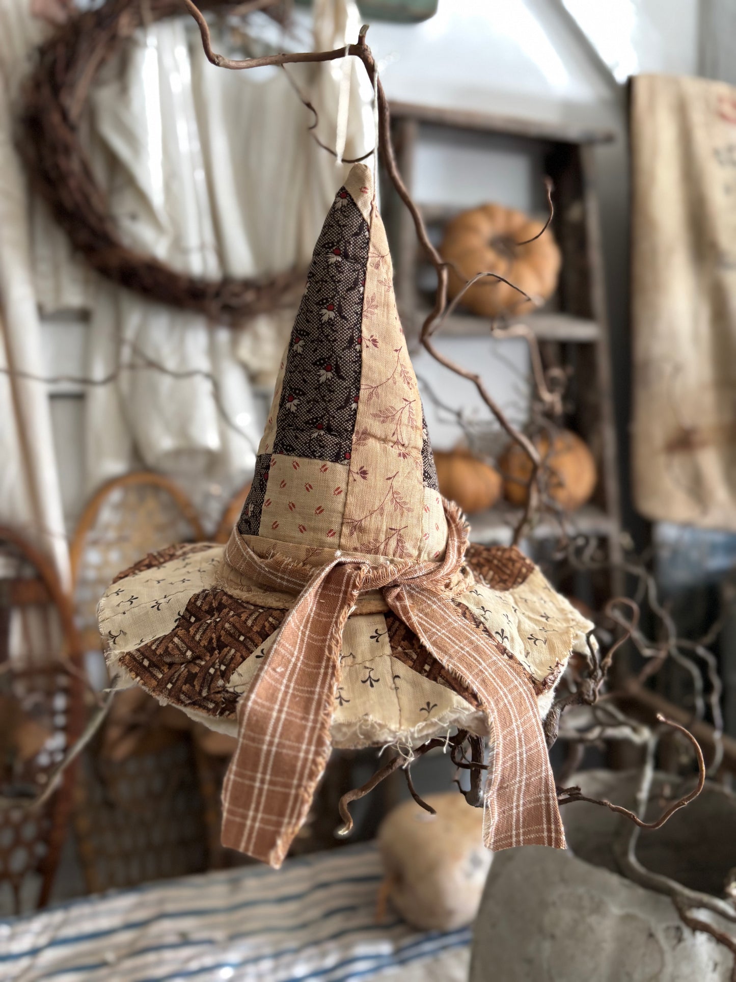 SMALL Antique quilt witch hat