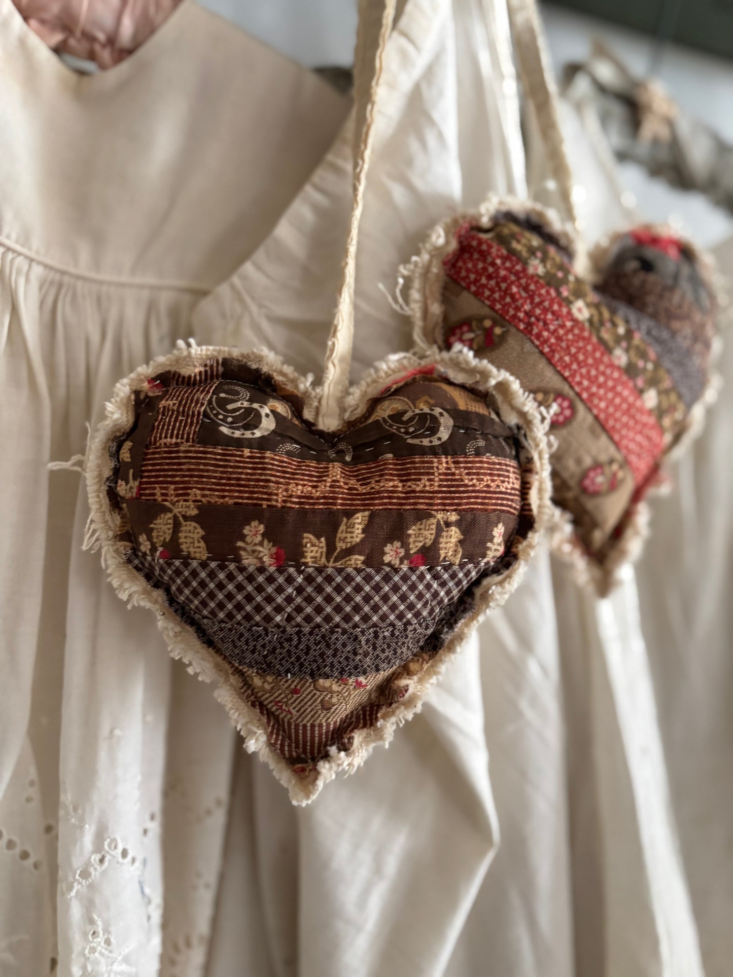 PAIR Antique quilt hanging hearts