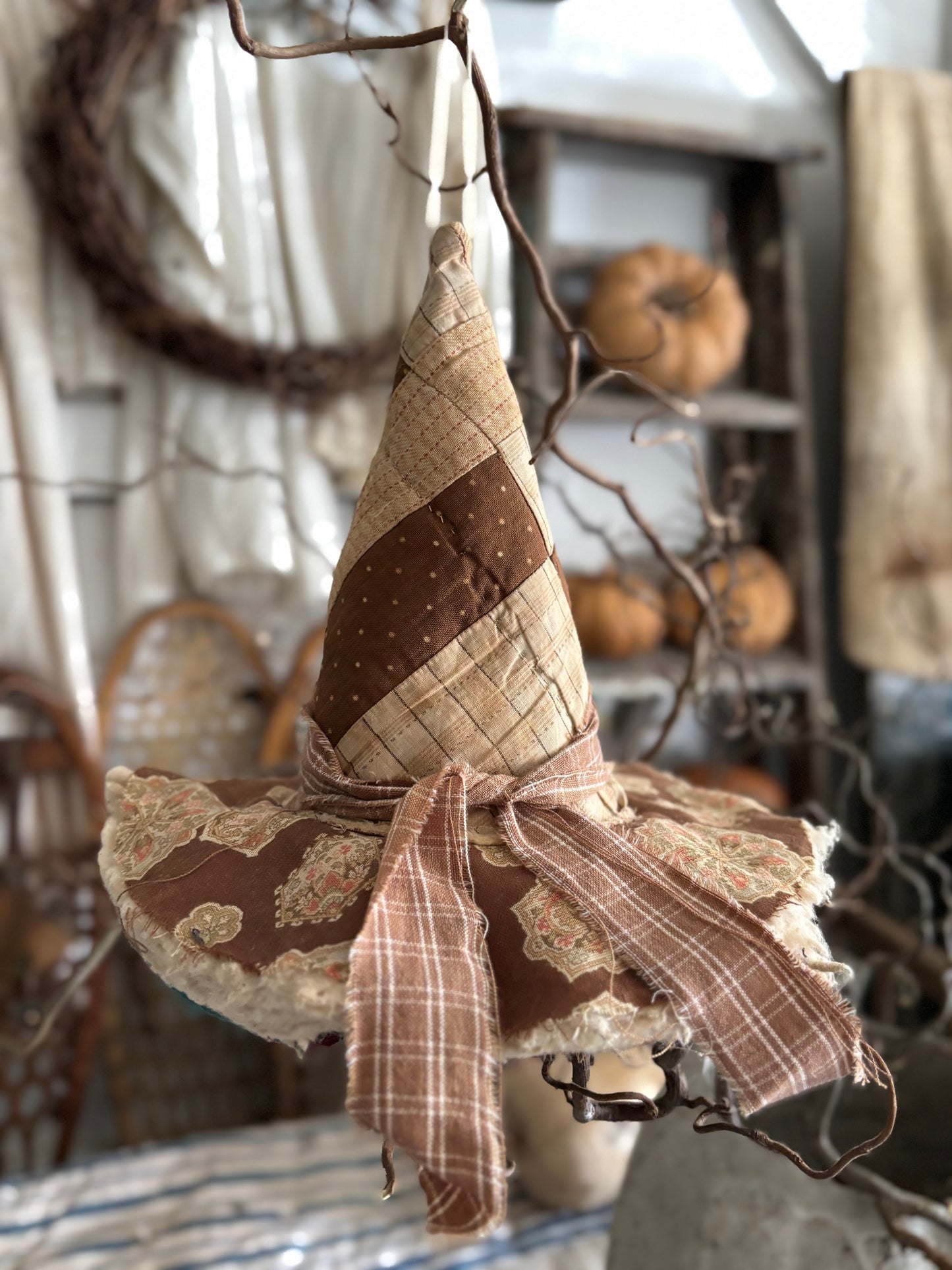 SMALL Antique quilt witch hat