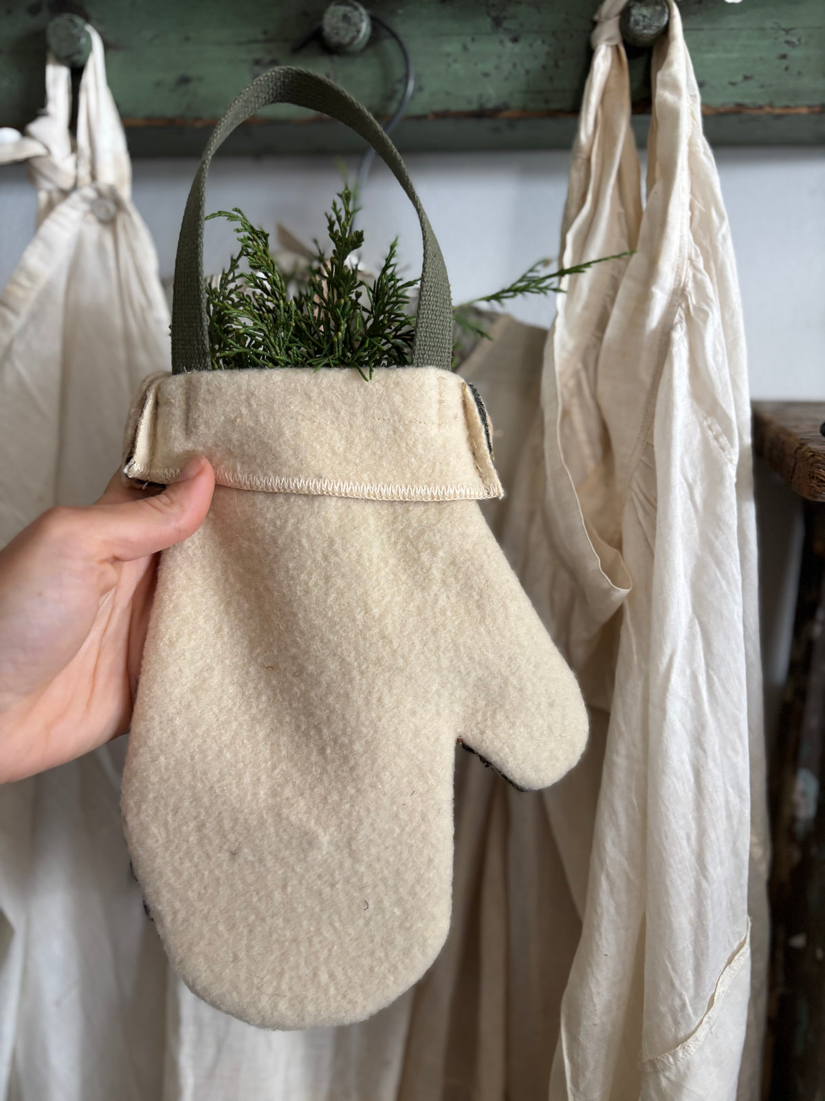 Antique quilt hanging mitten