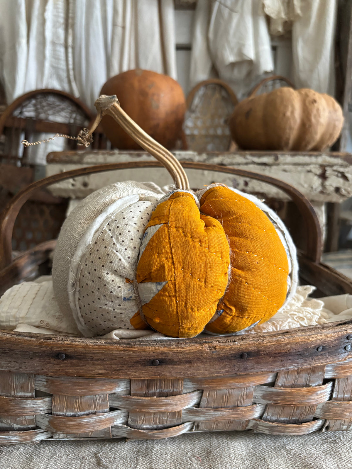 LARGE Antique quilt pumpkin