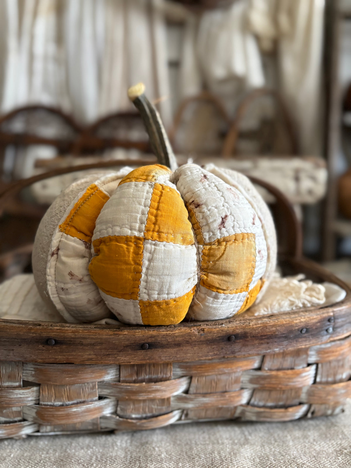 LARGE Antique quilt pumpkin